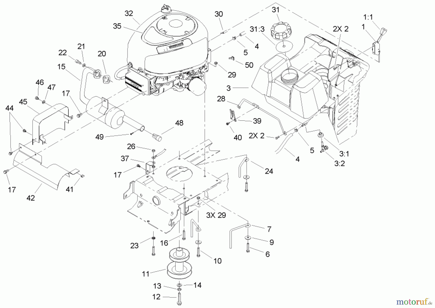  Toro Neu Mowers, Lawn & Garden Tractor Seite 1 71285 (18-44HXLE) - Toro 18-44HXLE Lawn Tractor, 2004 (240000001-240999999) ENGINE SYSTEM ASSEMBLY