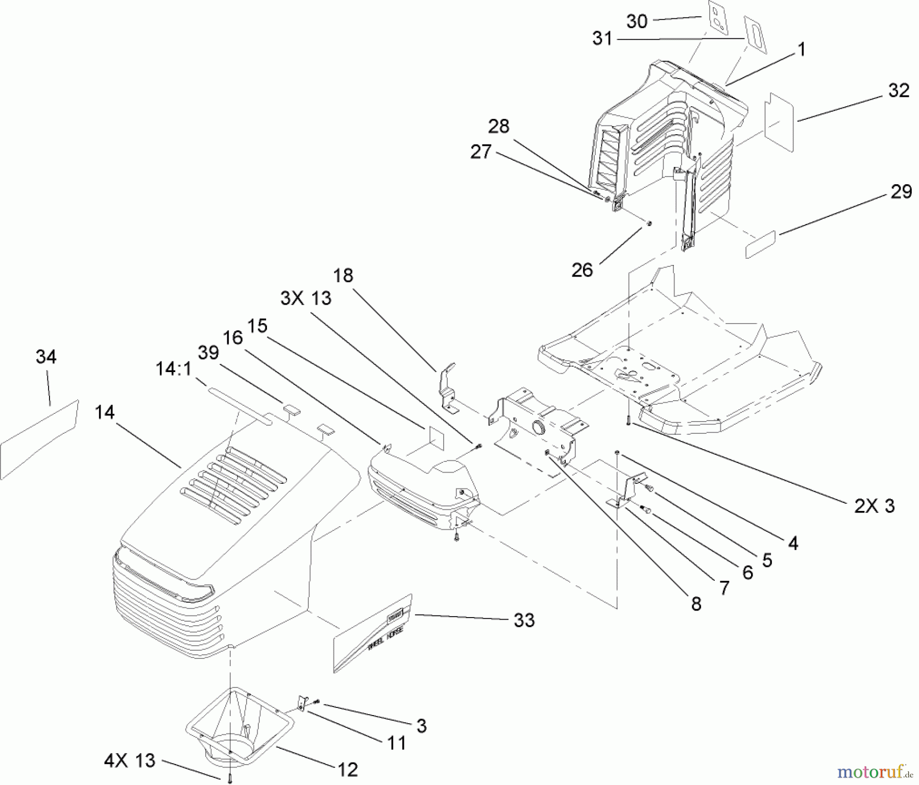  Toro Neu Mowers, Lawn & Garden Tractor Seite 1 71286 (XL 440H) - Toro XL 440H Lawn Tractor, 2005 (250000001-250999999) HOOD AND TOWER ASSEMBLY