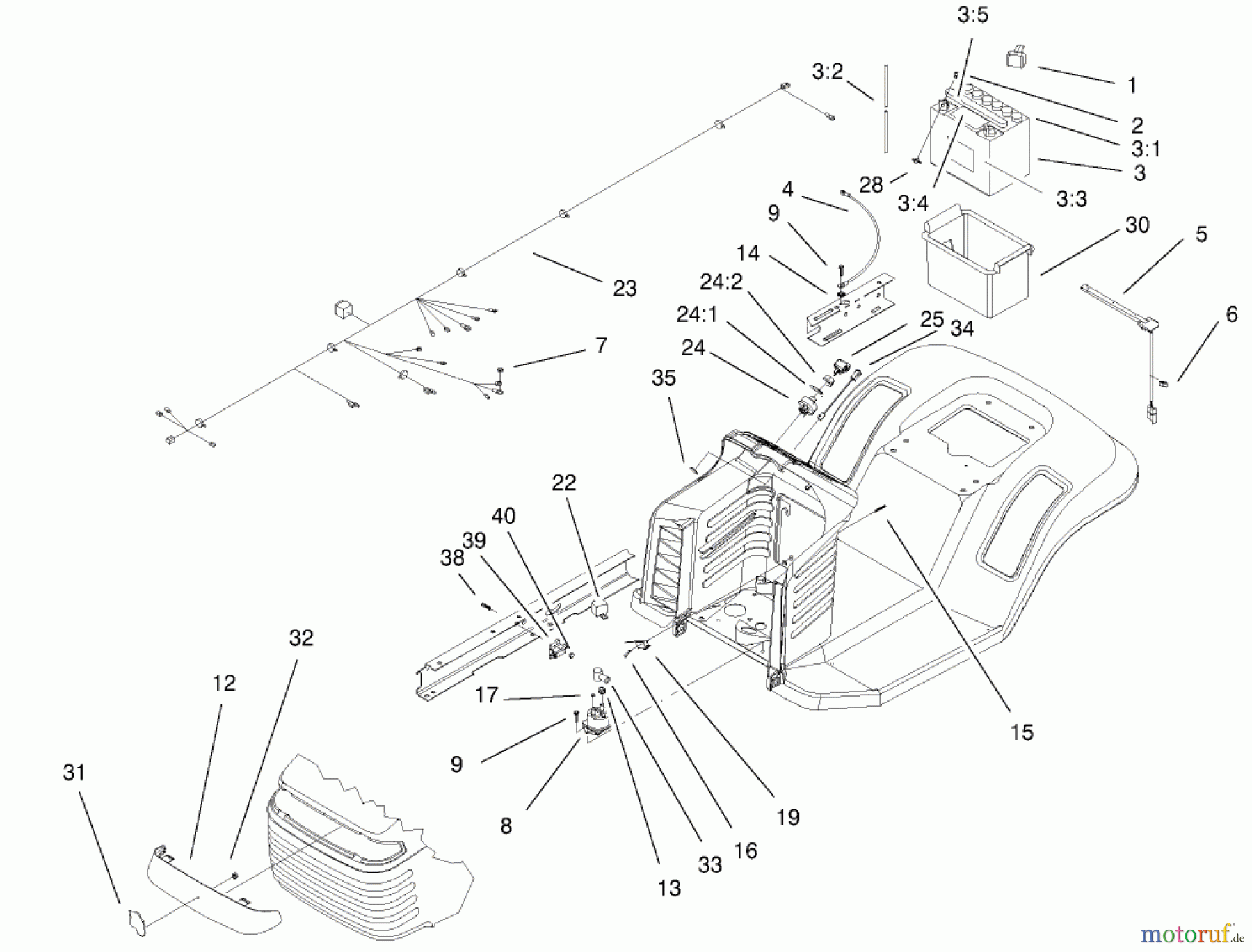  Toro Neu Mowers, Lawn & Garden Tractor Seite 1 71300 (12-32XL) - Toro 12-32XL Lawn Tractor, 2000 (200000001-200999999) ELECTRICAL COMPONENTS ASSEMBLY