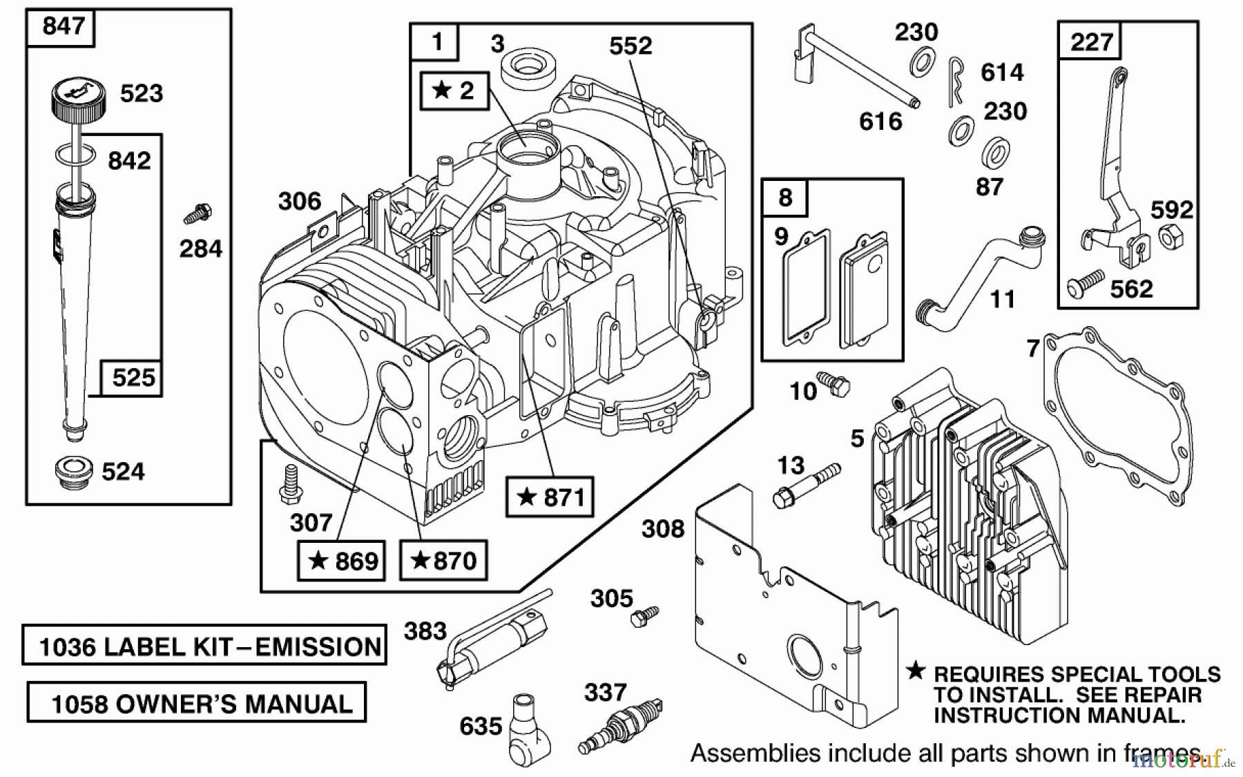  Toro Neu Mowers, Lawn & Garden Tractor Seite 1 71300 (12-32XL) - Toro 12-32XL Lawn Tractor, 2000 (200000001-200999999) ENGINE BRIGGS & STRATTON MODEL 284707-1148-E1 #1