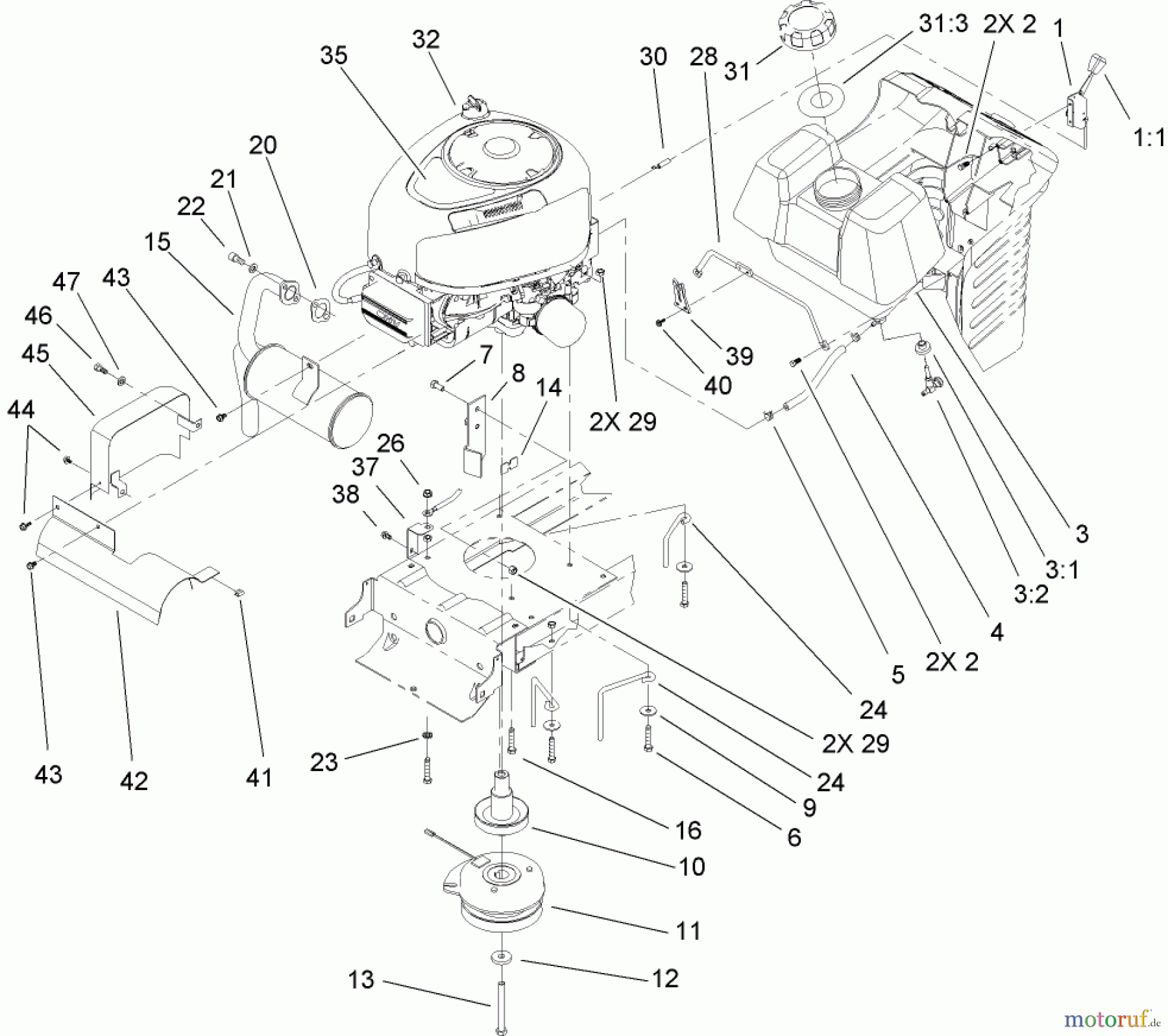  Toro Neu Mowers, Lawn & Garden Tractor Seite 1 71428 (XL 380H) - Toro XL 380H Lawn Tractor, 2005 (250000001-250999999) ENGINE ASSEMBLY