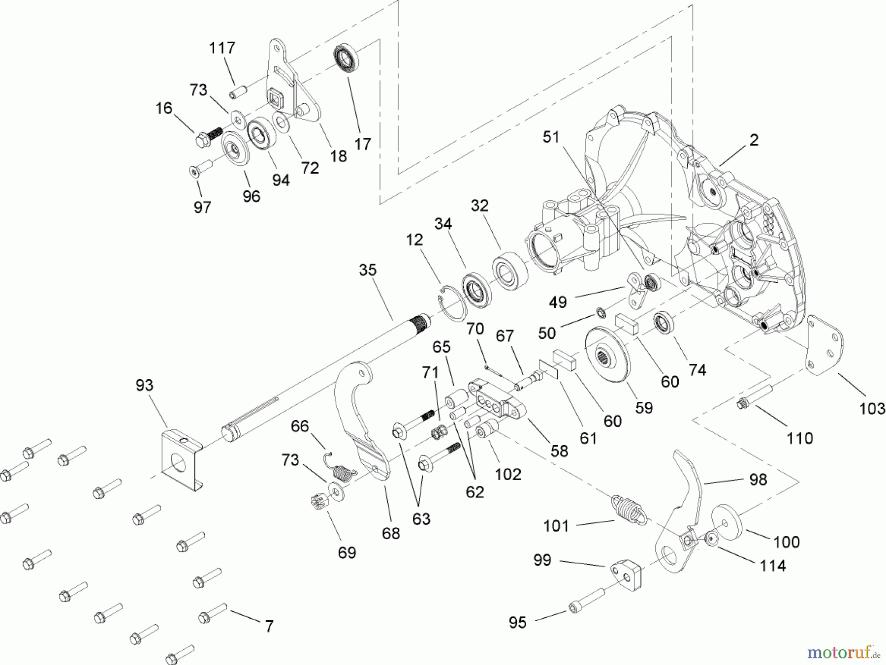  Toro Neu Mowers, Lawn & Garden Tractor Seite 1 71428 (XL 380H) - Toro XL 380H Lawn Tractor, 2005 (250000001-250999999) SIDE HOUSING AND BEARING ASSEMBLY TRANSAXLE NO. 104-1760