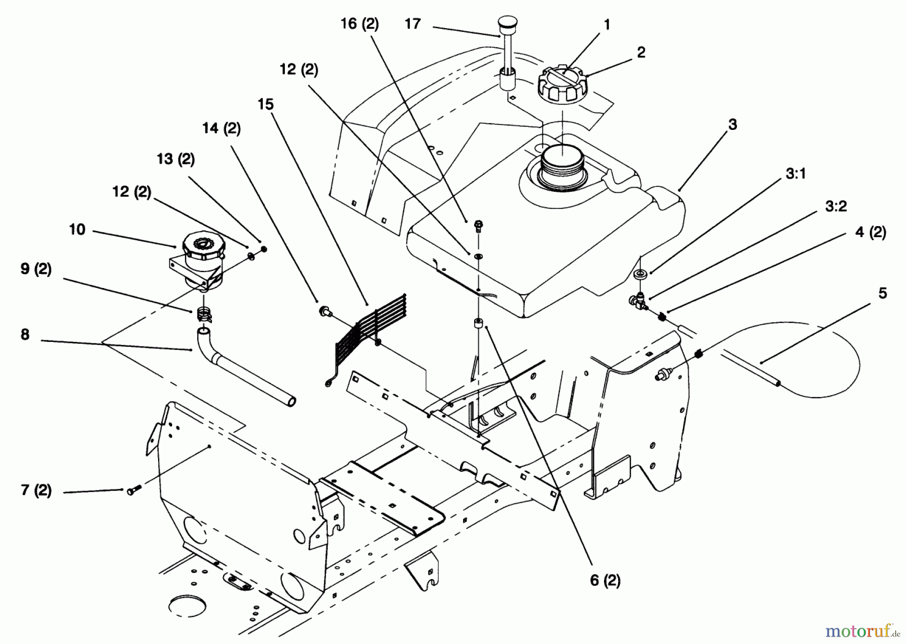  Toro Neu Mowers, Lawn & Garden Tractor Seite 1 72064 (265-H) - Toro 265-H Lawn and Garden Tractor, 1996 (6900001-6999999) FUEL TANK AND HYDRO RESERVOIR