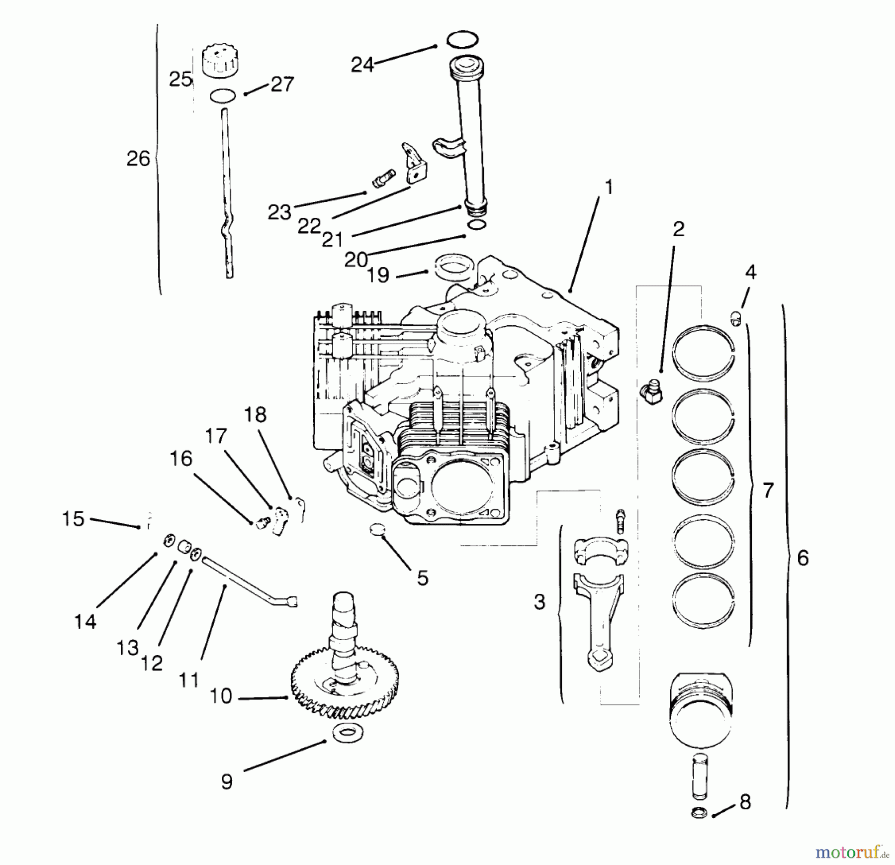  Toro Neu Mowers, Lawn & Garden Tractor Seite 1 72084 (266-H) - Toro 266-H Yard Tractor, 1996 (6900001-6999999) CRANKCASE KOHLER ENGINE CV16S-PS61514