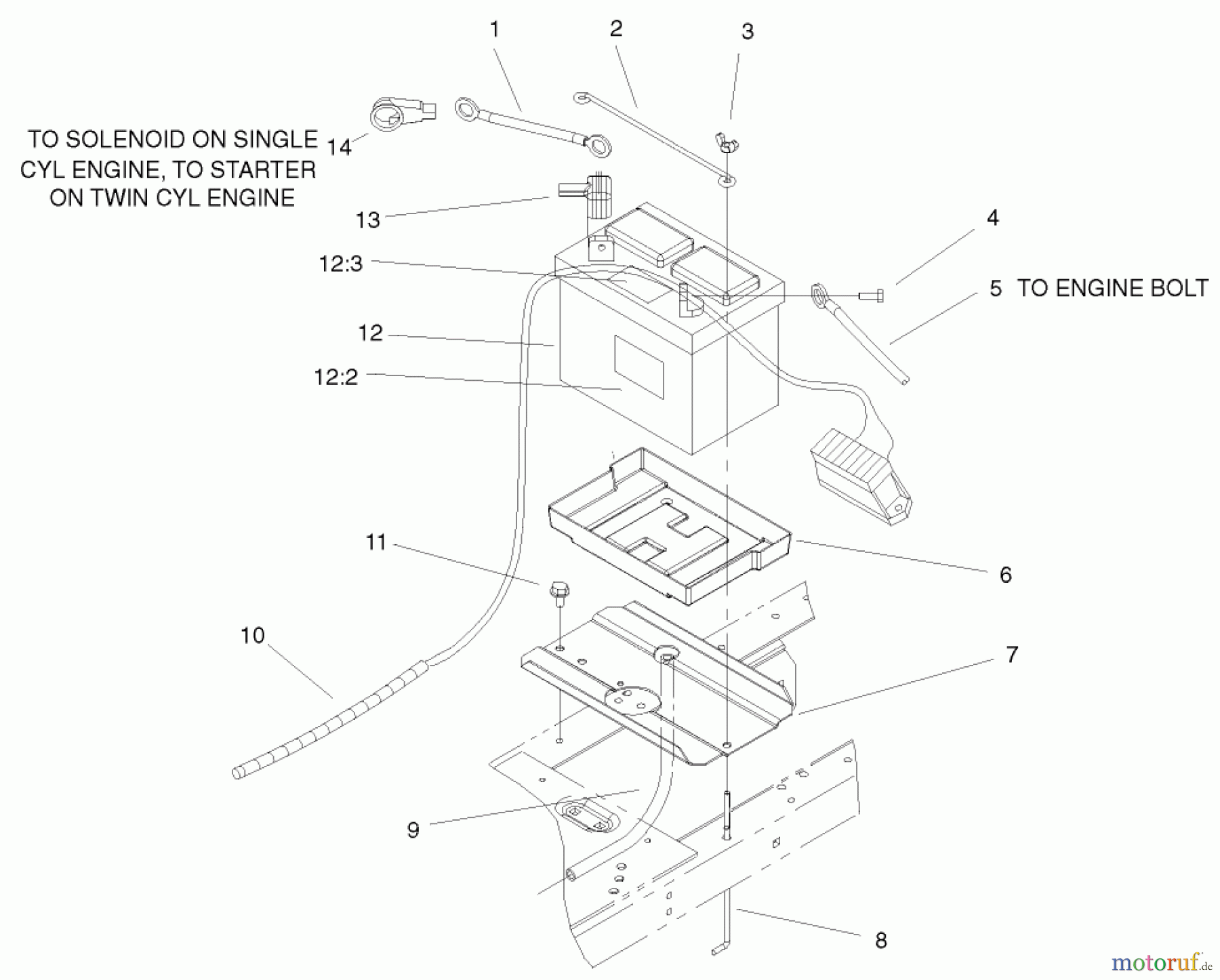  Toro Neu Mowers, Lawn & Garden Tractor Seite 1 72107 (268-HE) - Toro 268-HE Lawn and Garden Tractor, 2000 (200000001-200999999) BATTERY ASSEMBLY