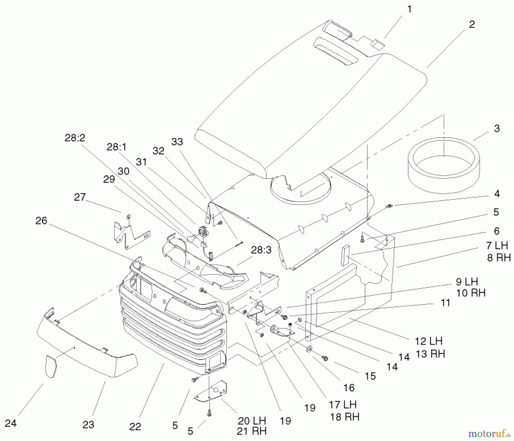  Toro Neu Mowers, Lawn & Garden Tractor Seite 1 72107 (268-HE) - Toro 268-HE Lawn and Garden Tractor, 2000 (200000001-200999999) HOOD & GRILL ASSEMBLY