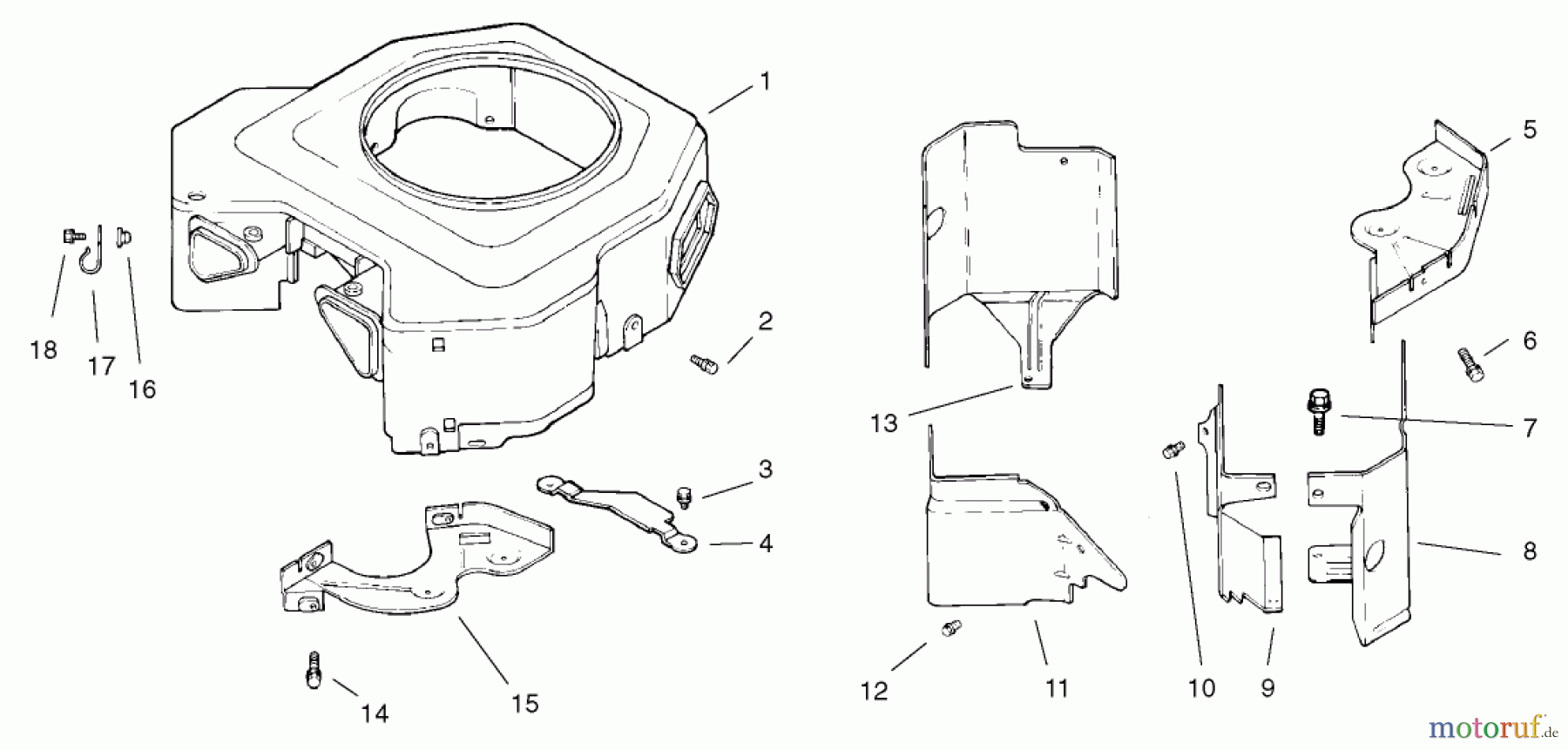  Toro Neu Mowers, Lawn & Garden Tractor Seite 1 72107 (268-HE) - Toro 268-HE Lawn and Garden Tractor, 2001 (210000001-210999999) BLOWER HOUSING AND BAFFLE ASSEMBLY KOHLER CV18S-PS-61528 AND CV18S-PS-61529