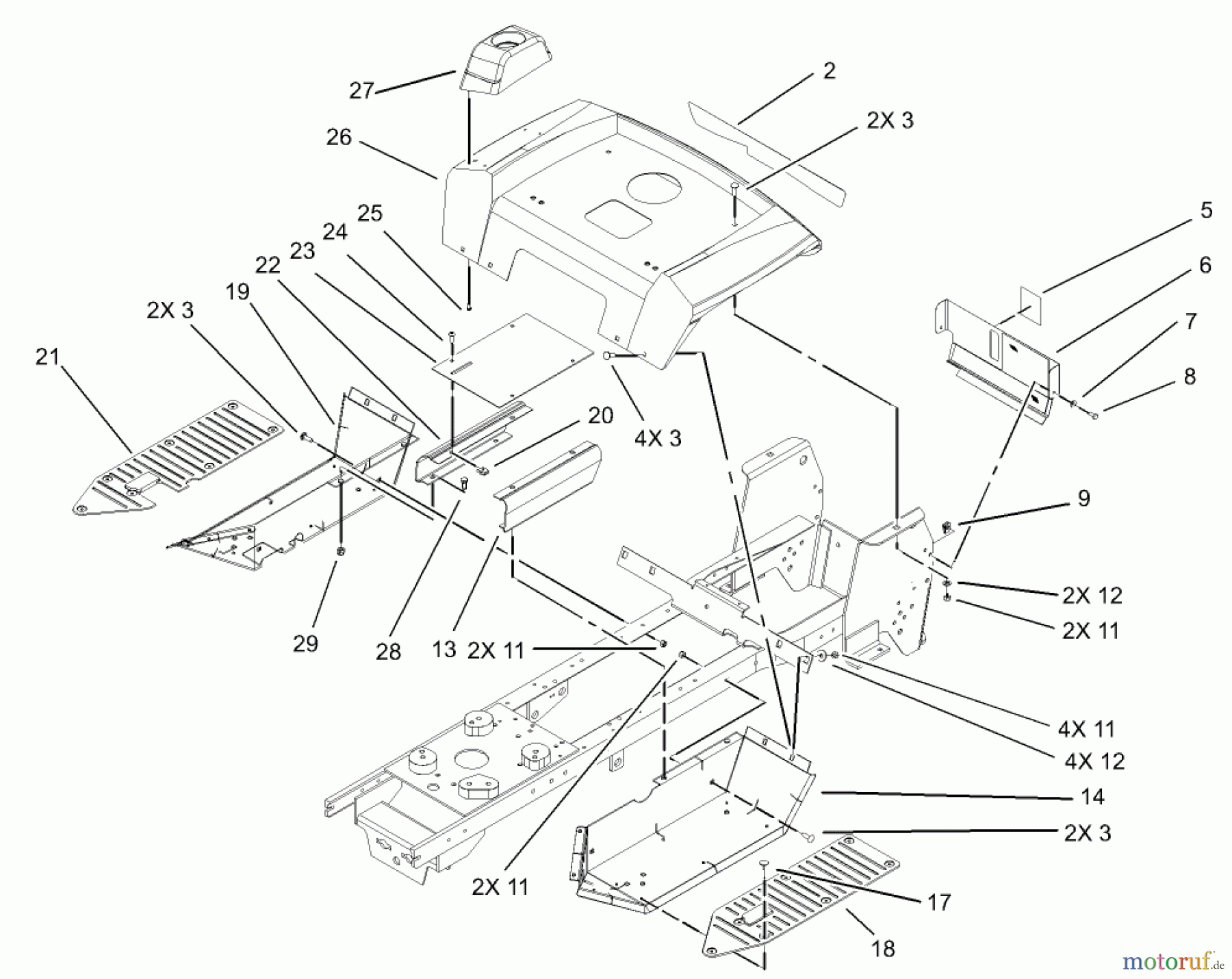  Toro Neu Mowers, Lawn & Garden Tractor Seite 1 72200 (416XT) - Toro 416XT Garden Tractor, 2003 (230000001-230999999) FENDER AND FOOTREST ASSEMBLY