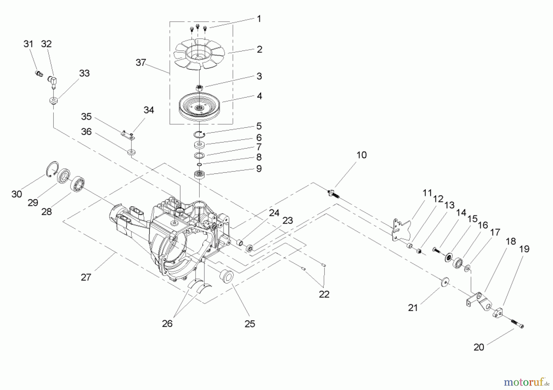  Toro Neu Mowers, Lawn & Garden Tractor Seite 1 72202 (419XT) - Toro 419XT Garden Tractor, 2004 (240000001-240999999) HOUSING AND FAN ASSEMBLY TRANSAXLE ASSEMBLY NO. 104-4310