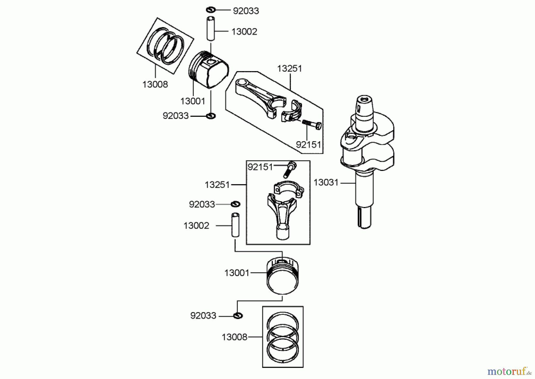  Toro Neu Mowers, Lawn & Garden Tractor Seite 1 72202 (419XT) - Toro 419XT Garden Tractor, 2004 (240000001-240999999) PISTON AND CRANKSHAFT ASSEMBLY KAWASAKI FH580V-BS06