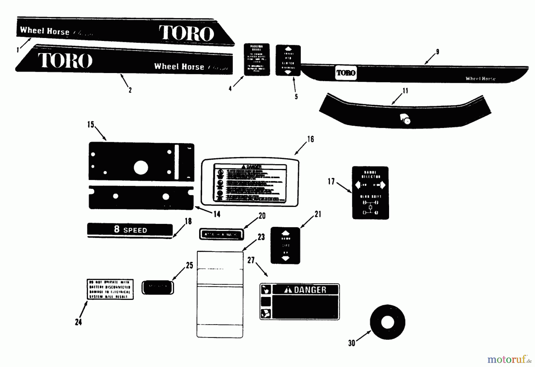  Toro Neu Mowers, Lawn & Garden Tractor Seite 1 73380 (312-8) - Toro 312-8 Garden Tractor, 1993 (3900001-3999999) DECALS