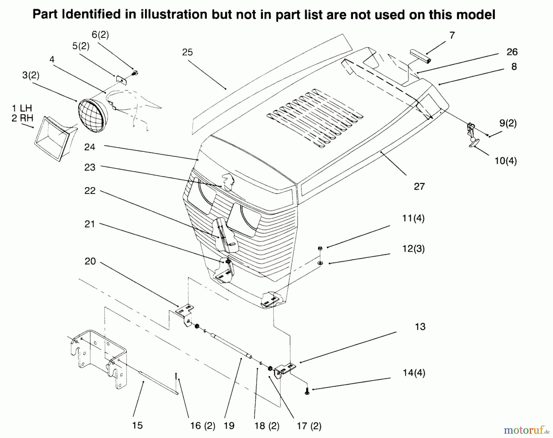  Toro Neu Mowers, Lawn & Garden Tractor Seite 1 73402 (314-8) - Toro 314-8 Garden Tractor, 1996 (6900001-6999999) HOOD AND GRILLE