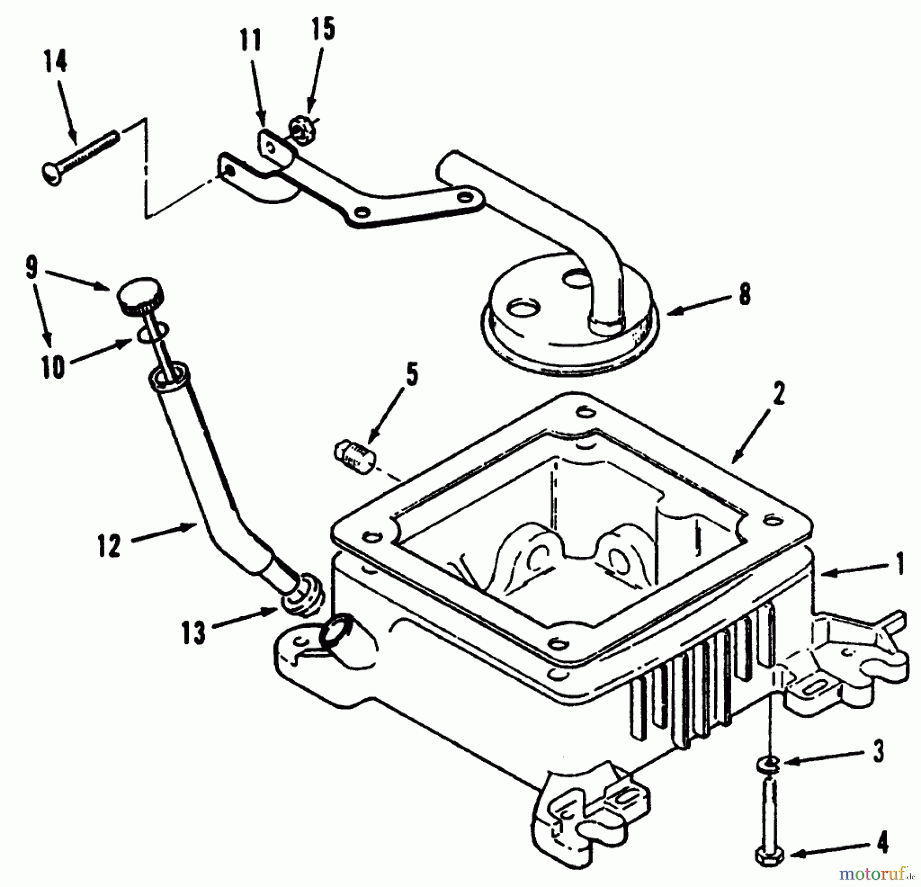  Toro Neu Mowers, Lawn & Garden Tractor Seite 1 73420 (416-8) - Toro 416-8 Garden Tractor, 1995 (5900615-5900714) OIL BASE AND FILL TUBE AND BRACKET