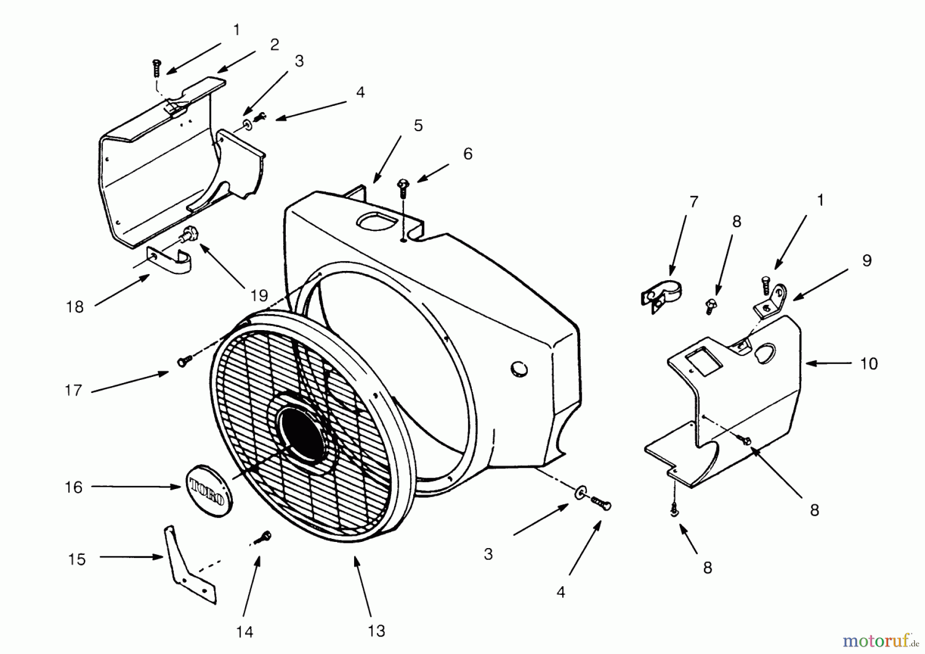  Toro Neu Mowers, Lawn & Garden Tractor Seite 1 73421 (416-H) - Toro 416-H Garden Tractor, 1994 (4900001-4999999) BLOWER HOUSING