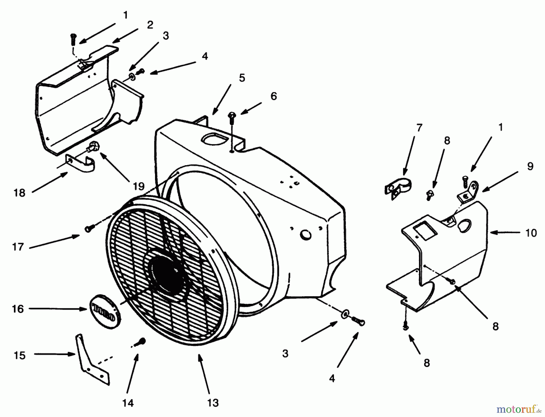  Toro Neu Mowers, Lawn & Garden Tractor Seite 1 73421 (416-H) - Toro 416-H Garden Tractor, 1995 (5901047-5999999) BLOWER HOUSING