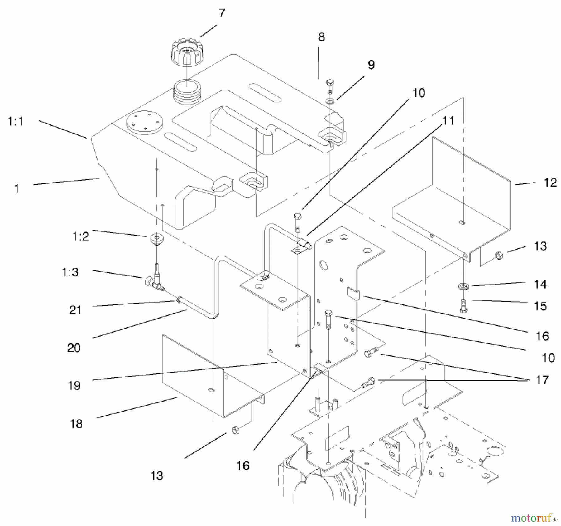  Toro Neu Mowers, Lawn & Garden Tractor Seite 1 73423 (416-H) - Toro 416-H Garden Tractor, 1997 (7900001-7999999) FUEL TANK ASSEMBLY