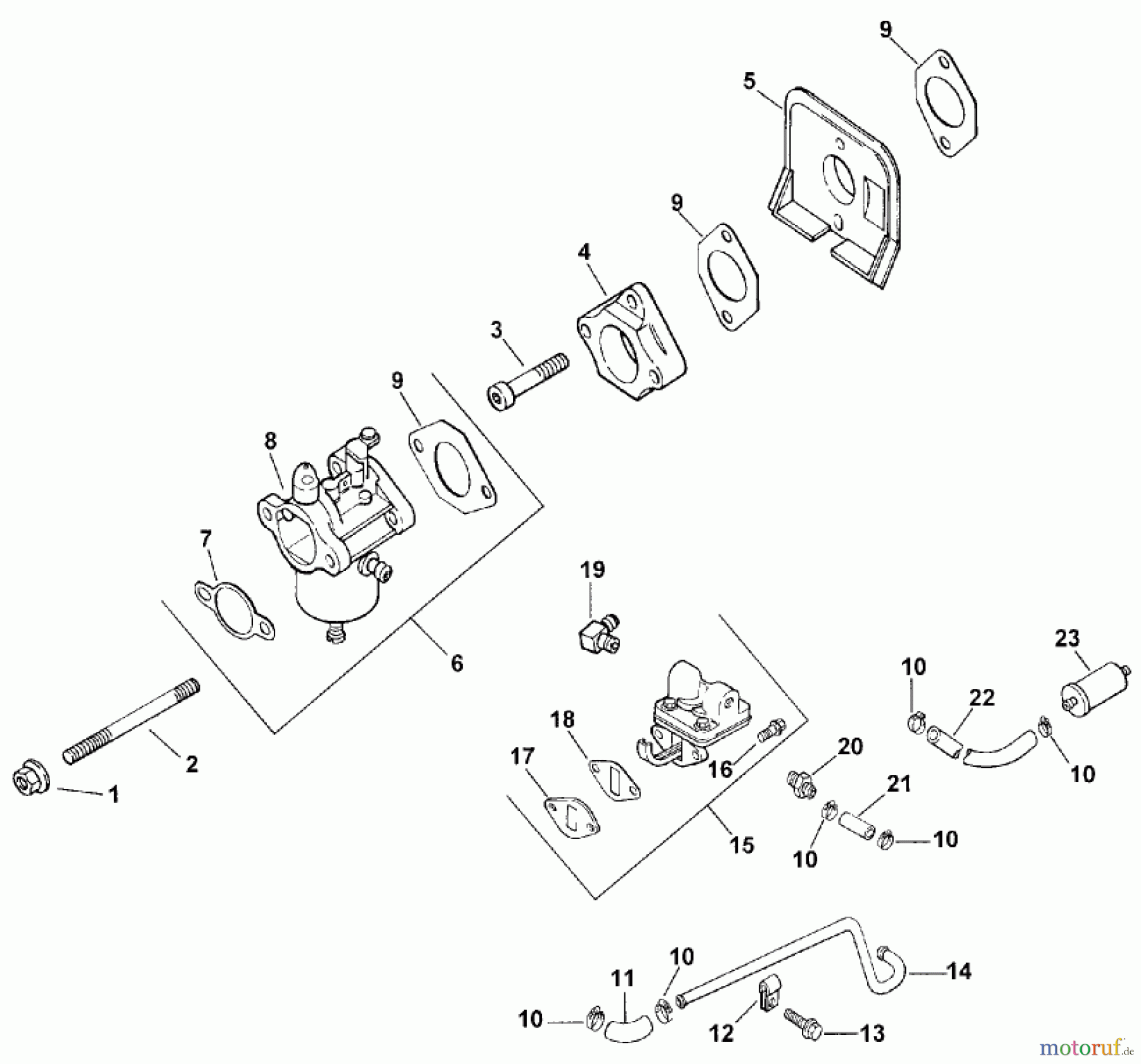  Toro Neu Mowers, Lawn & Garden Tractor Seite 1 73449 (314-8) - Toro 314-8 Garden Tractor, 1999 (9900001-9999999) CARBURETOR & FUEL PUMP (MODEL 73449 ONLY)