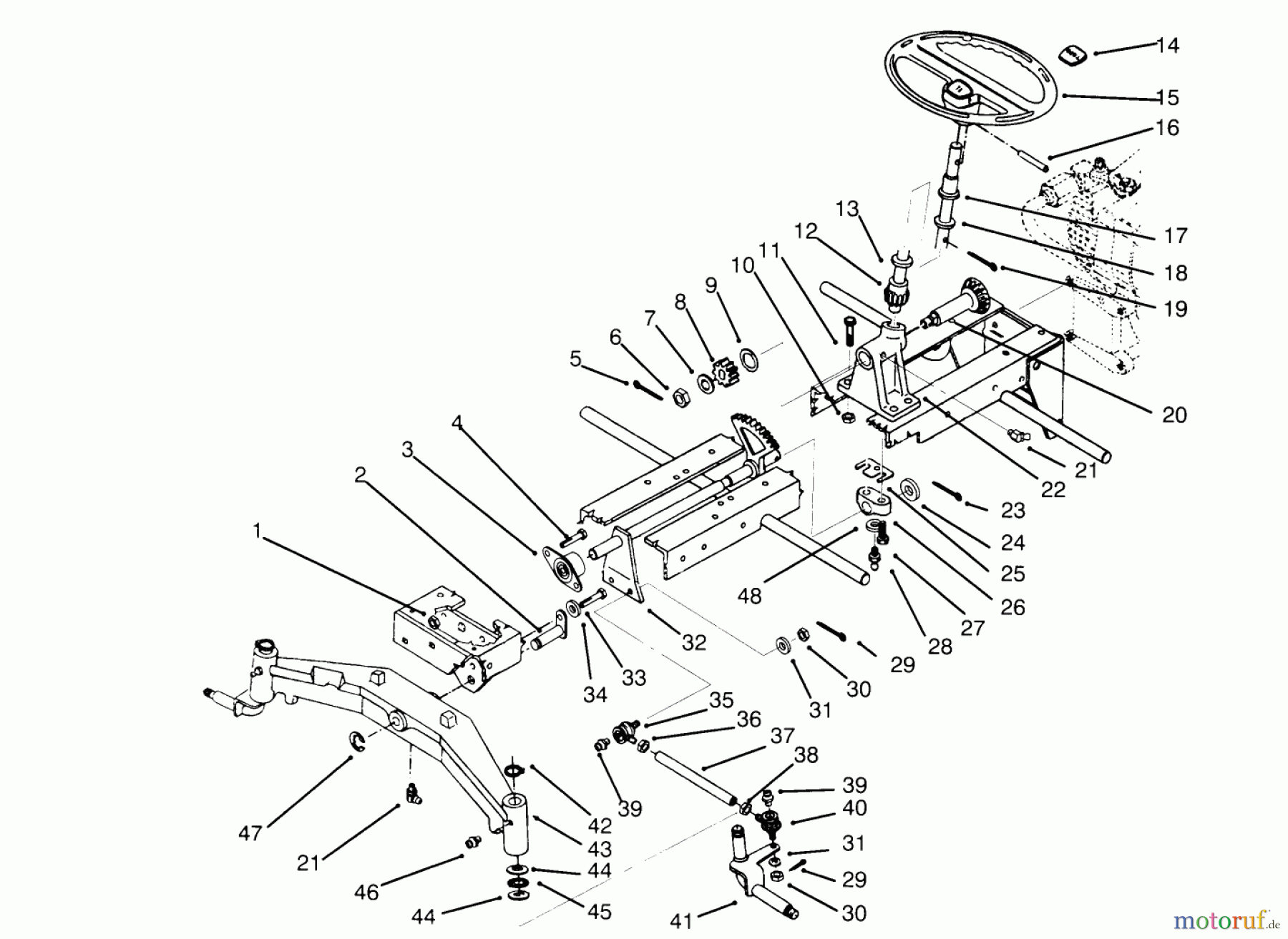  Toro Neu Mowers, Lawn & Garden Tractor Seite 1 73501 (520-H) - Toro 520-H Garden Tractor, 1995 (59000412-59002868) FRONT AXLE AND STEERING