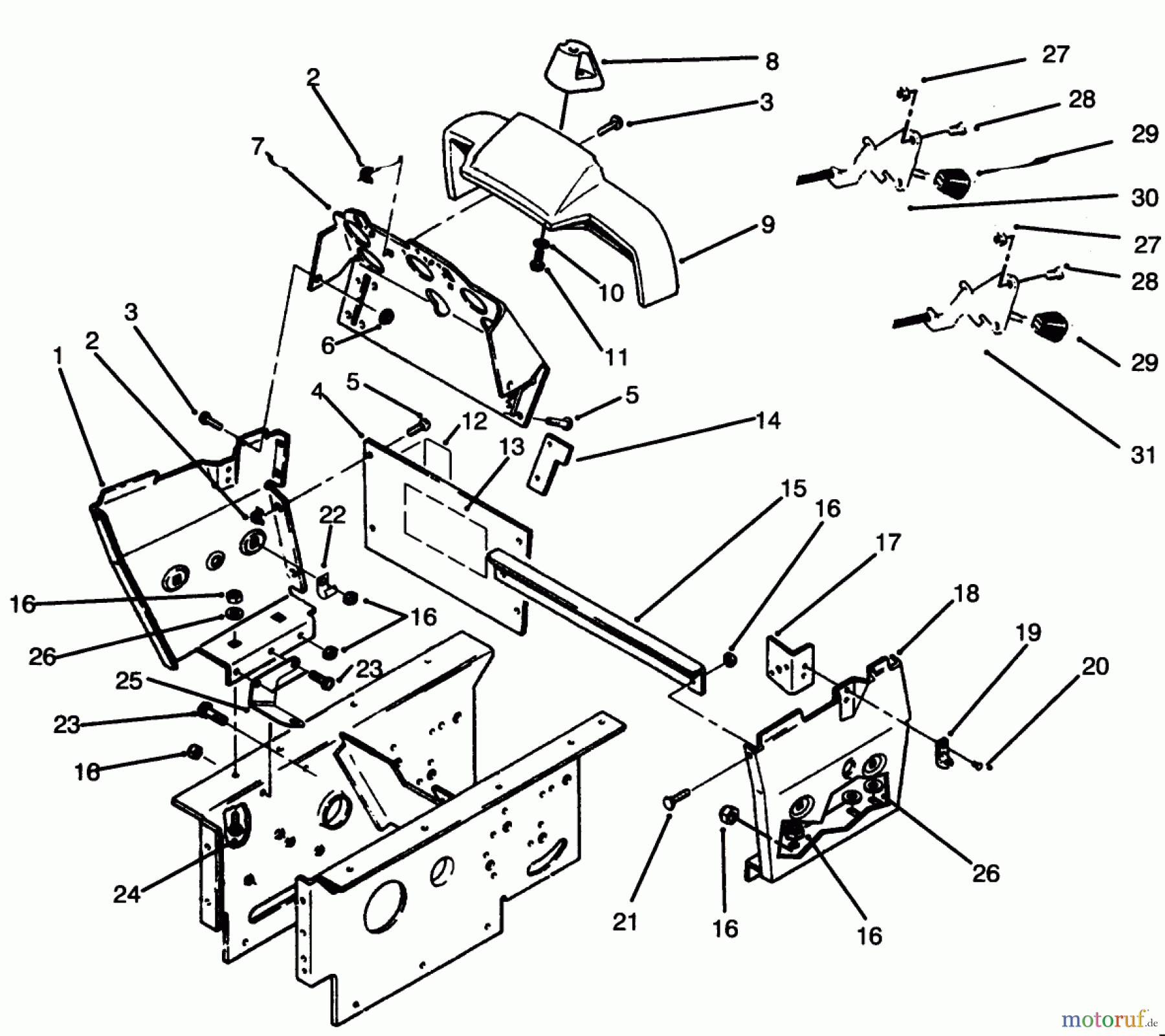  Toro Neu Mowers, Lawn & Garden Tractor Seite 1 73501 (520-H) - Toro 520-H Garden Tractor, 1996 (69000001-69999999) DASH AND SIDE PANELS ASSEMBLY