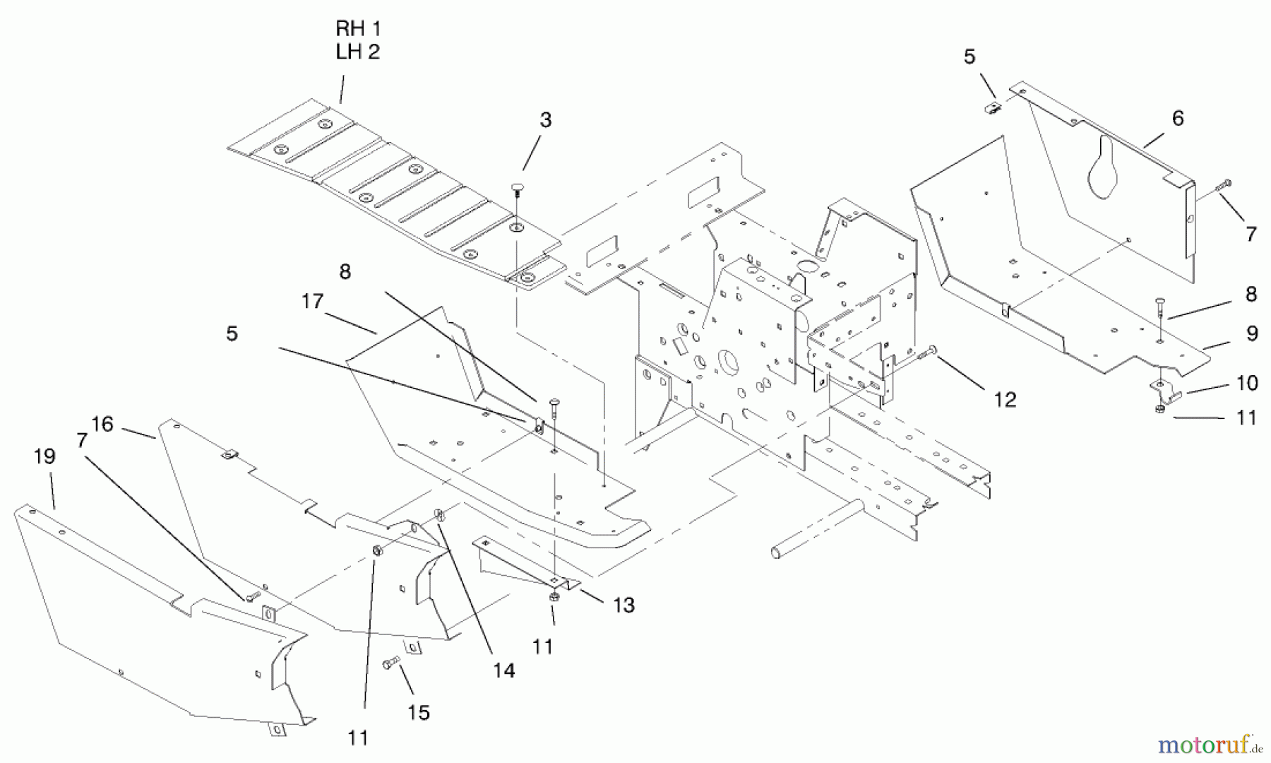  Toro Neu Mowers, Lawn & Garden Tractor Seite 1 73502 (520-H) - Toro 520-H Garden Tractor, 1997 (7900001-7999999) FOOTREST & HOODSTAND SIDE COVERS