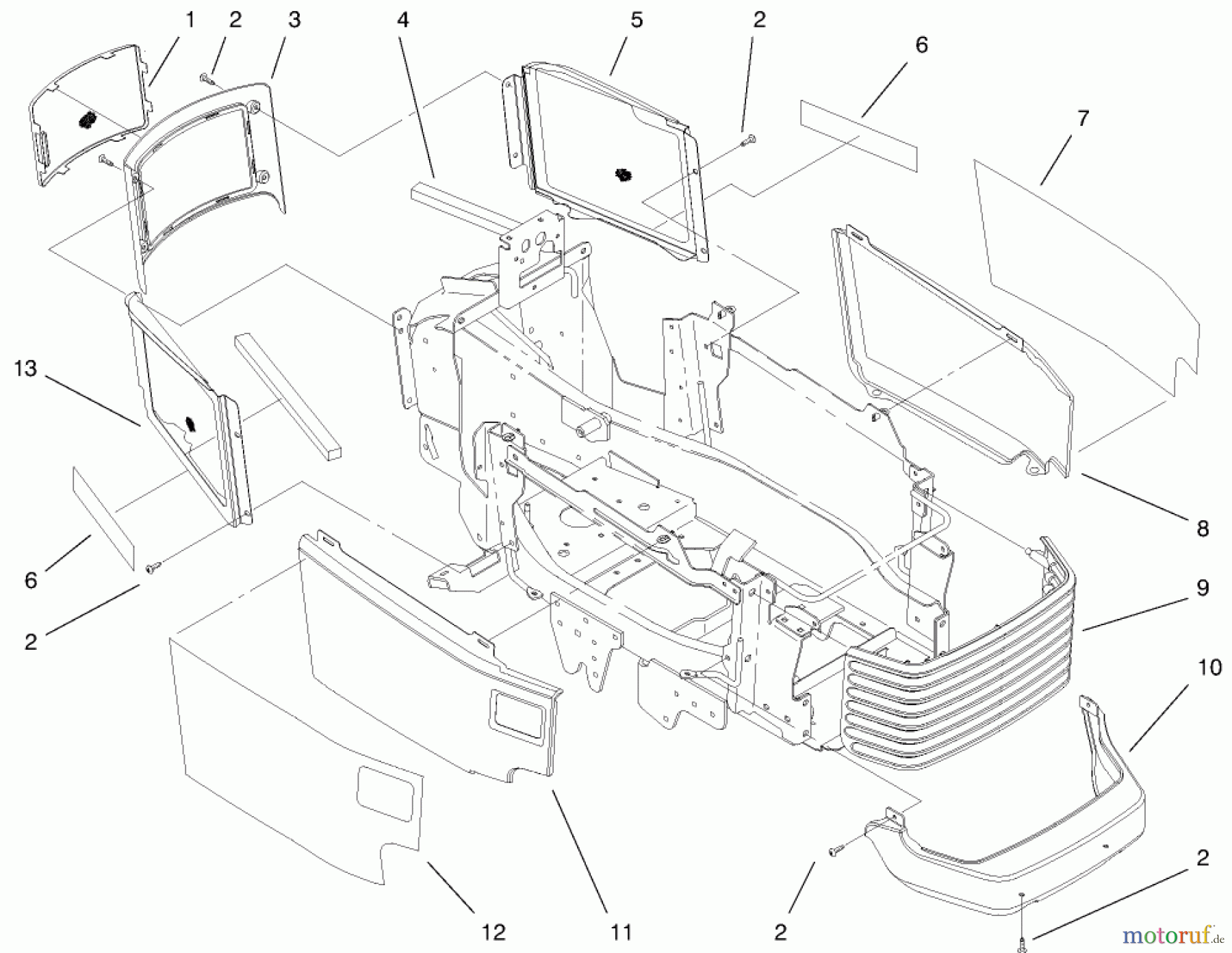  Toro Neu Mowers, Lawn & Garden Tractor Seite 1 73545 (520Lxi) - Toro 520Lxi Garden Tractor, 1998 (8900001-8999999) GRILLE AND SIDE PANEL ASSEMBLY