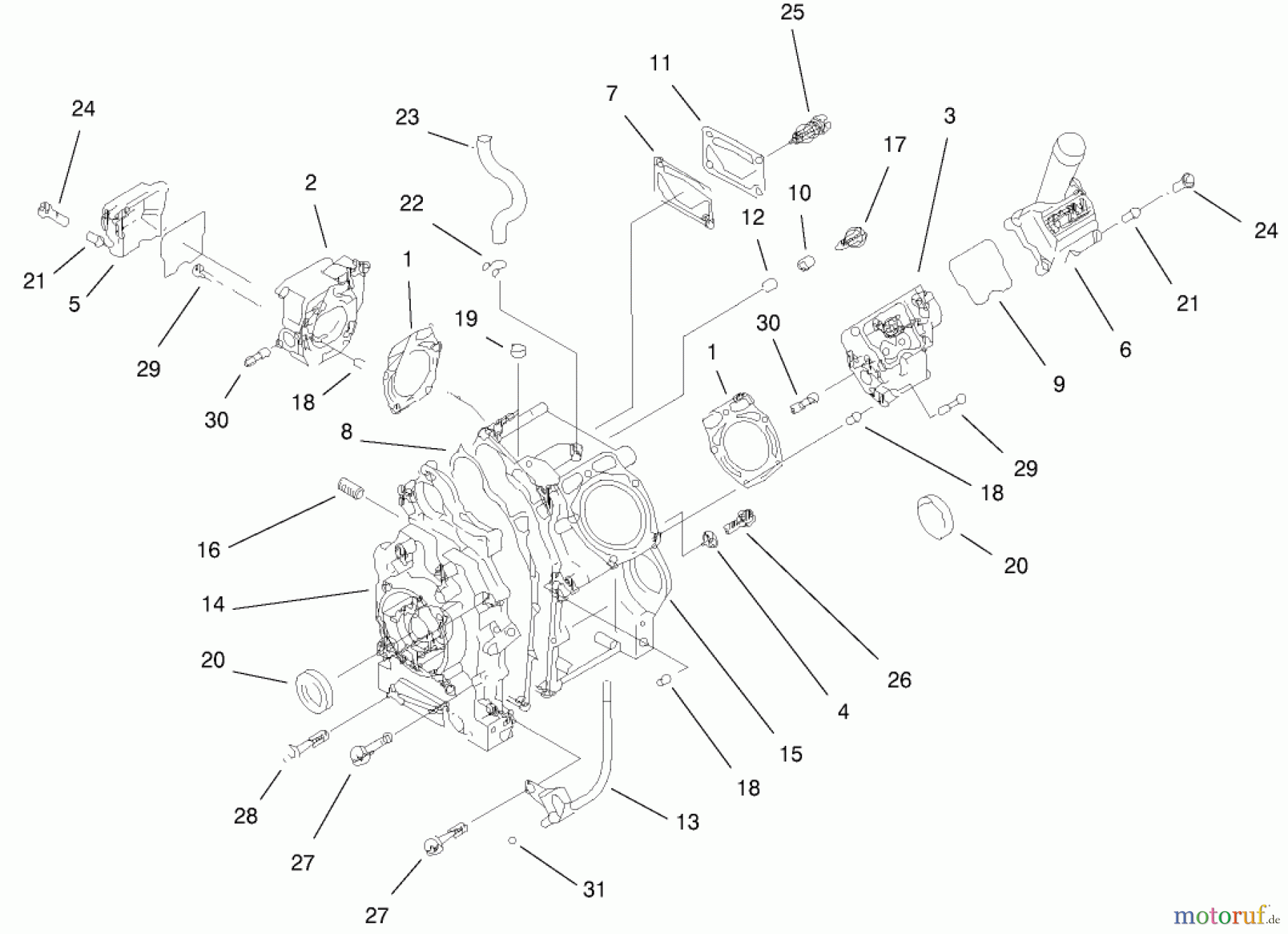  Toro Neu Mowers, Lawn & Garden Tractor Seite 1 73547 (520Lxi) - Toro 520Lxi Garden Tractor, 2000 (200000242-200999999) CRANKCASE ASSEMBLY