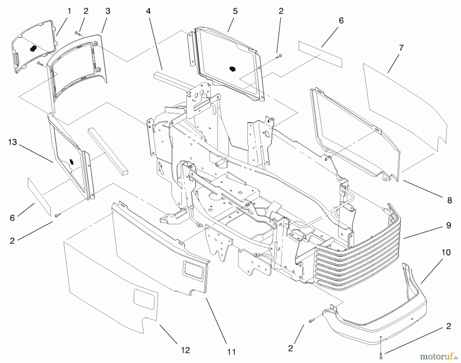  Toro Neu Mowers, Lawn & Garden Tractor Seite 1 73552 (523Dxi) - Toro 523Dxi Garden Tractor, 1999 (9900001-9999999) GRILL & SIDE PANELS ASSEMBLY