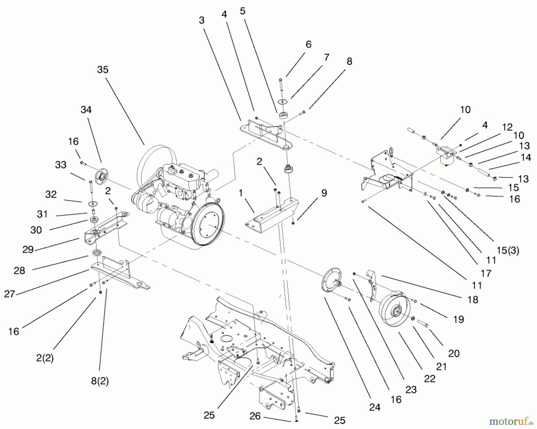  Toro Neu Mowers, Lawn & Garden Tractor Seite 1 73590 (523Dxi) - Toro 523Dxi Garden Tractor, 1999 (9900001-9999999) LIQUID COOLED DIESEL ENGINE ASSEMBLY #1