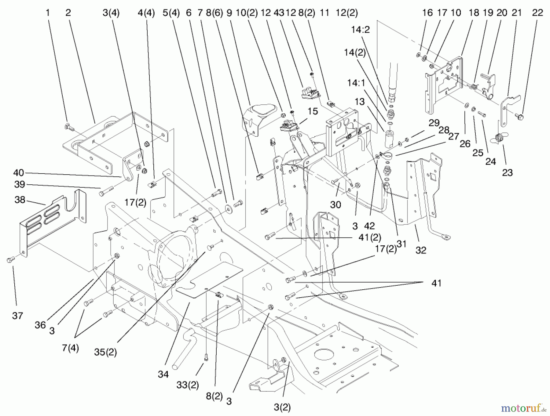  Toro Neu Mowers, Lawn & Garden Tractor Seite 1 73590 (523Dxi) - Toro 523Dxi Garden Tractor, 1999 (9900001-9999999) STEERING TOWER & FUEL TANK SUPPPORTS ASSEMBLY