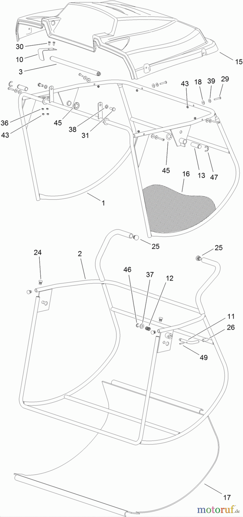  Toro Neu Mowers, Lawn & Garden Tractor Seite 1 74560 (DH 140) - Toro DH 140 Lawn Tractor, 2011 (311000001-311999999) GRASS COLLECTOR ASSEMBLY