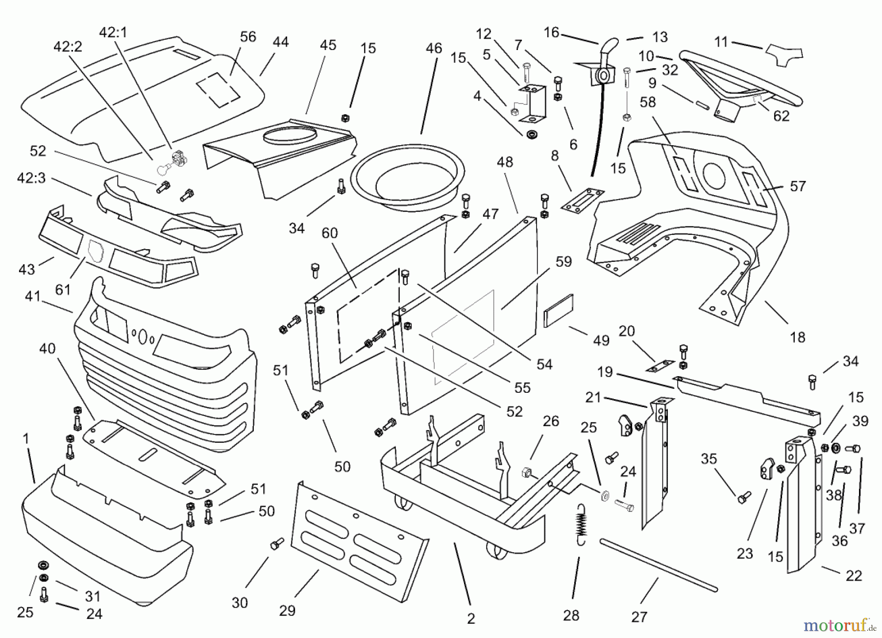  Toro Neu Mowers, Lawn & Garden Tractor Seite 1 74570 (170-DH) - Toro 170-DH Lawn Tractor, 2000 (200000001-200999999) BODY ASSEMBLY #2