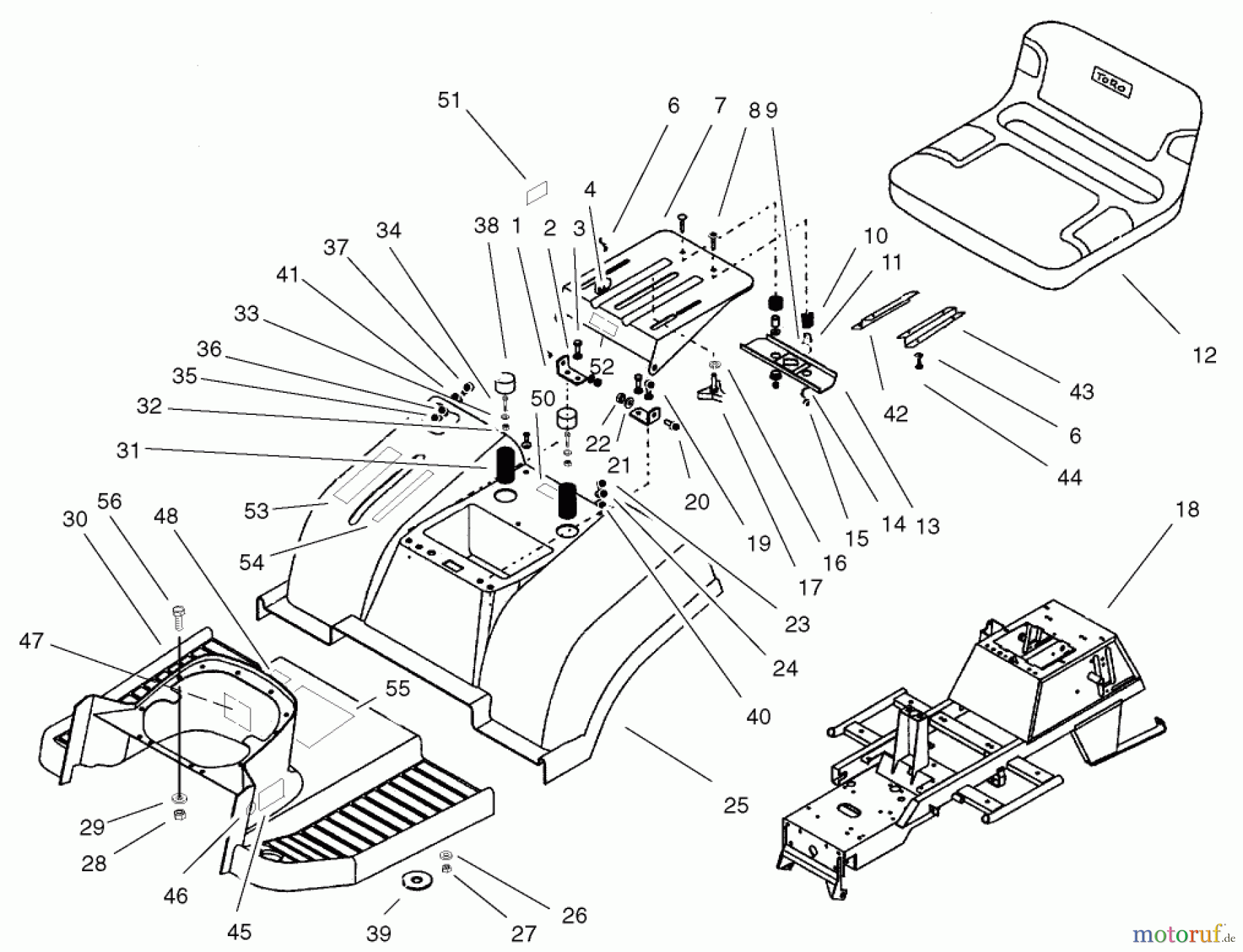  Toro Neu Mowers, Lawn & Garden Tractor Seite 1 74570 (170-DH) - Toro 170-DH Lawn Tractor, 2001 (210000001-210999999) BODY ASSEMBLY #1