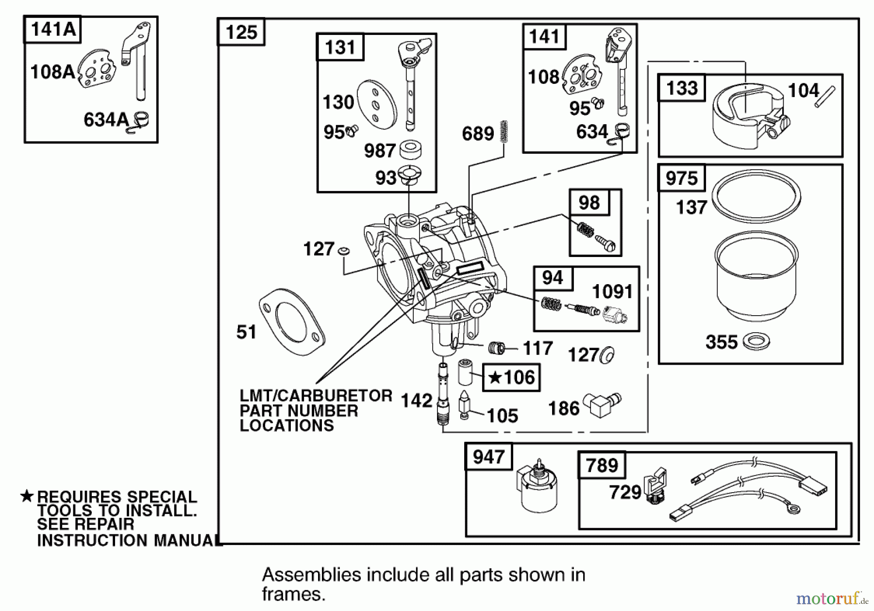  Toro Neu Mowers, Lawn & Garden Tractor Seite 1 74570 (170-DH) - Toro 170-DH Lawn Tractor, 2001 (210000001-210999999) CARBURETOR ASSEMBLY ENGINE BRIGGS AND STRATTON MODEL 311777-0151-E1