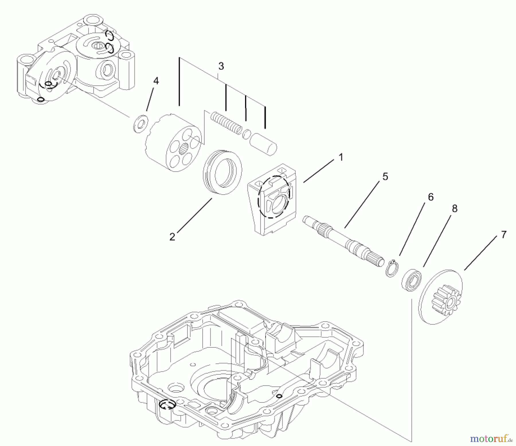  Toro Neu Mowers, Lawn & Garden Tractor Seite 1 74570 (DH 210) - Toro DH 210 Lawn Tractor, 2005 (250000001-250999999) MOTOR SHAFT ASSEMBLY TRANSMISSION ASSEMBLY NO. 104-2889