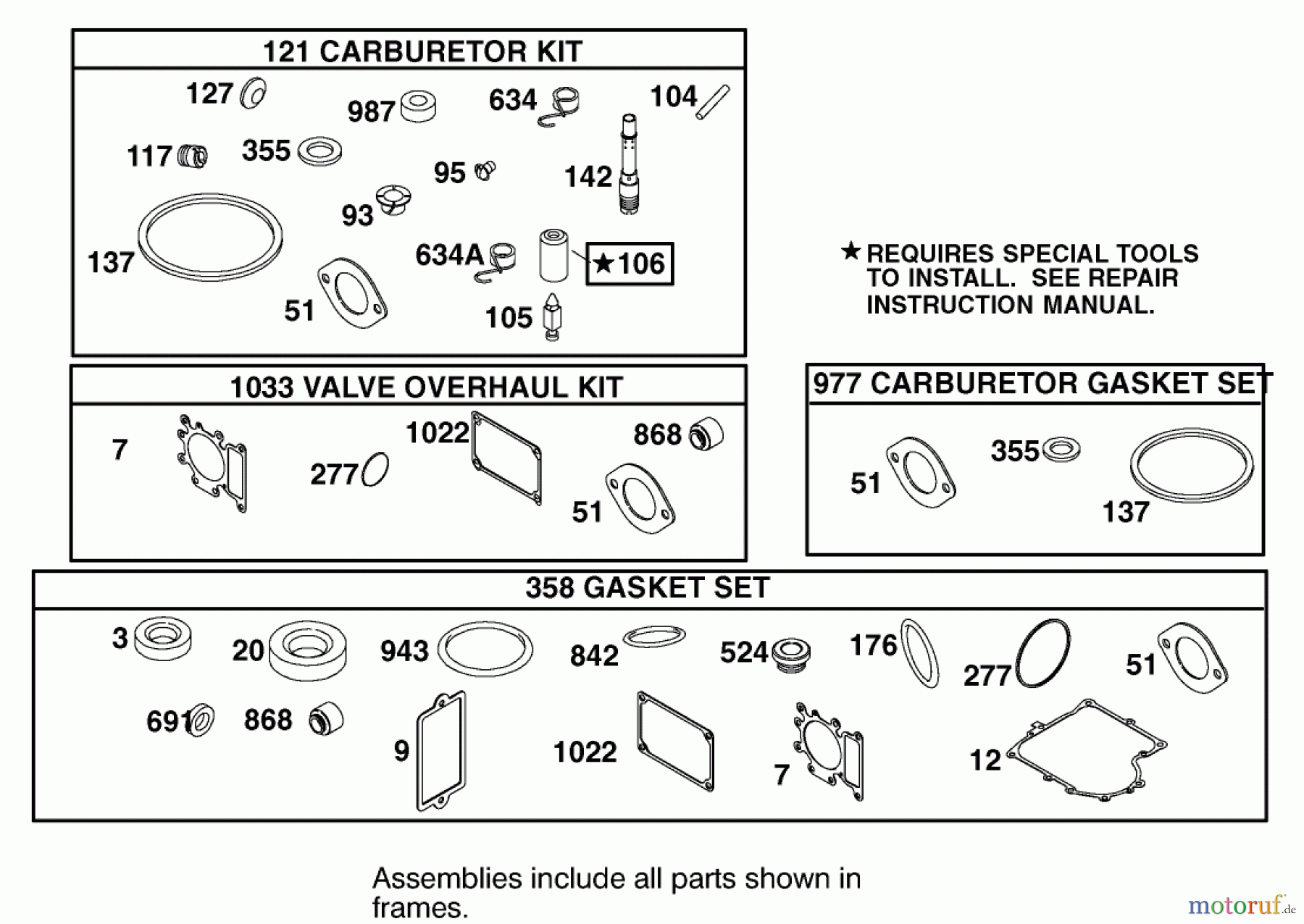  Toro Neu Mowers, Lawn & Garden Tractor Seite 1 74570 (DH 210) - Toro DH 210 Lawn Tractor, 2006 (260000001-260999999) CARBURETOR OVERHAUL KIT ASSEMBLY BRIGGS AND STRATTON 311777-0151-E1