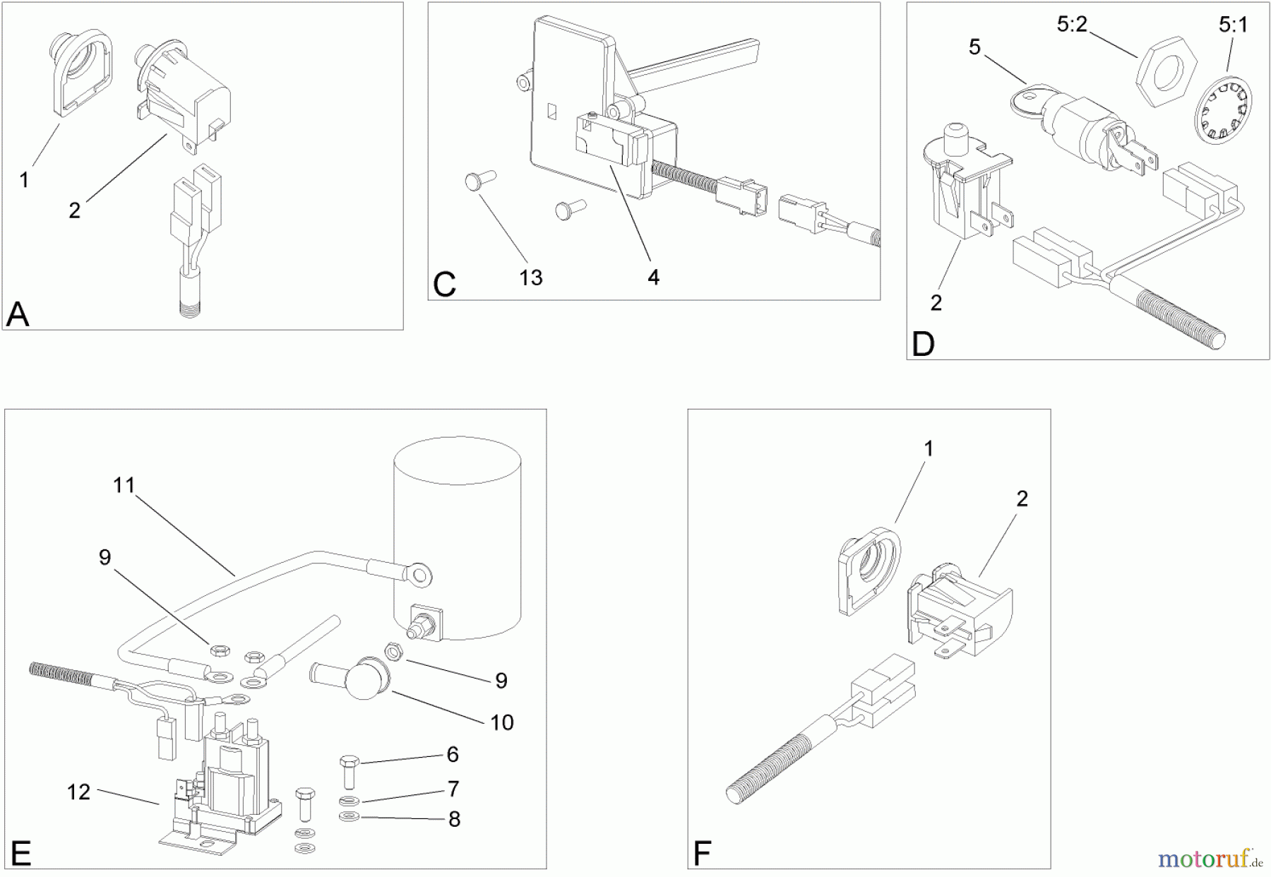  Toro Neu Mowers, Lawn & Garden Tractor Seite 1 74570 (DH 210) - Toro DH 210 Lawn Tractor, 2006 (260000001-260999999) ELECTRICAL SWITCH NO. 1 ASSEMBLY