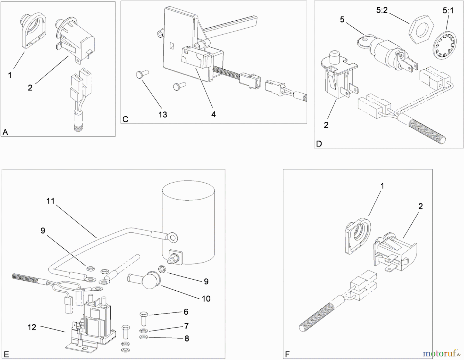  Toro Neu Mowers, Lawn & Garden Tractor Seite 1 74573 (DH 200) - Toro DH 200 Lawn Tractor, 2010 (310000001-310999999) ELECTRICAL SWITCH NO. 1 ASSEMBLY