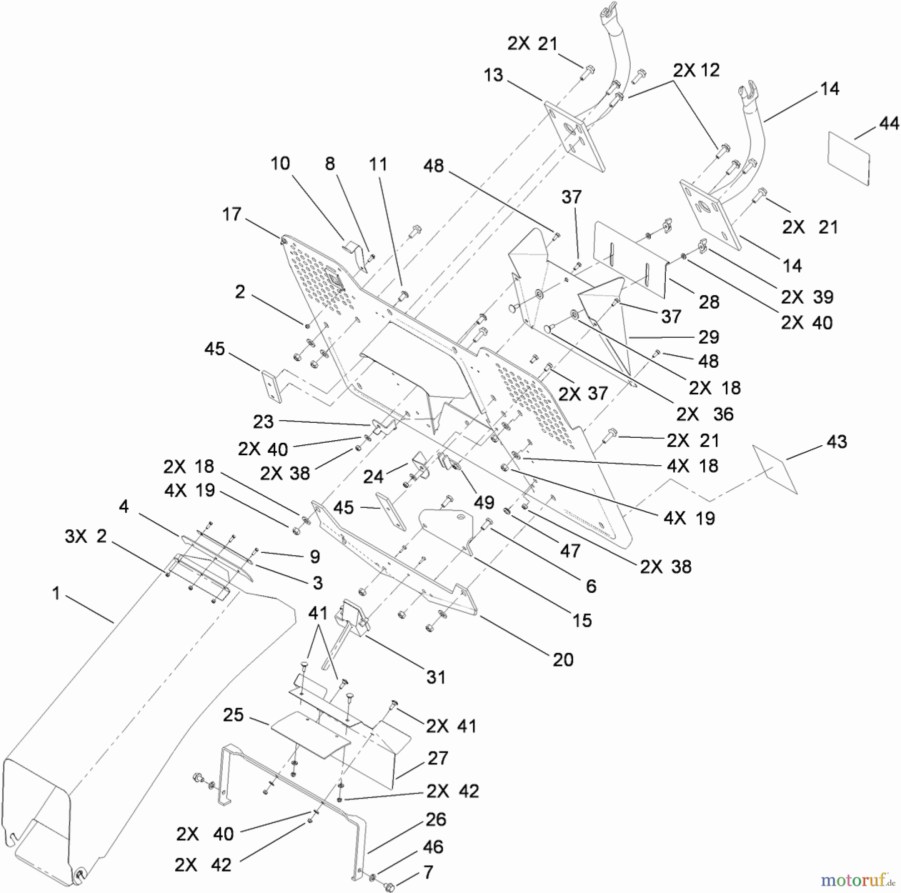  Toro Neu Mowers, Lawn & Garden Tractor Seite 1 74573 (DH 200) - Toro DH 200 Lawn Tractor, 2010 (310000001-310999999) TUNNEL ASSEMBLY