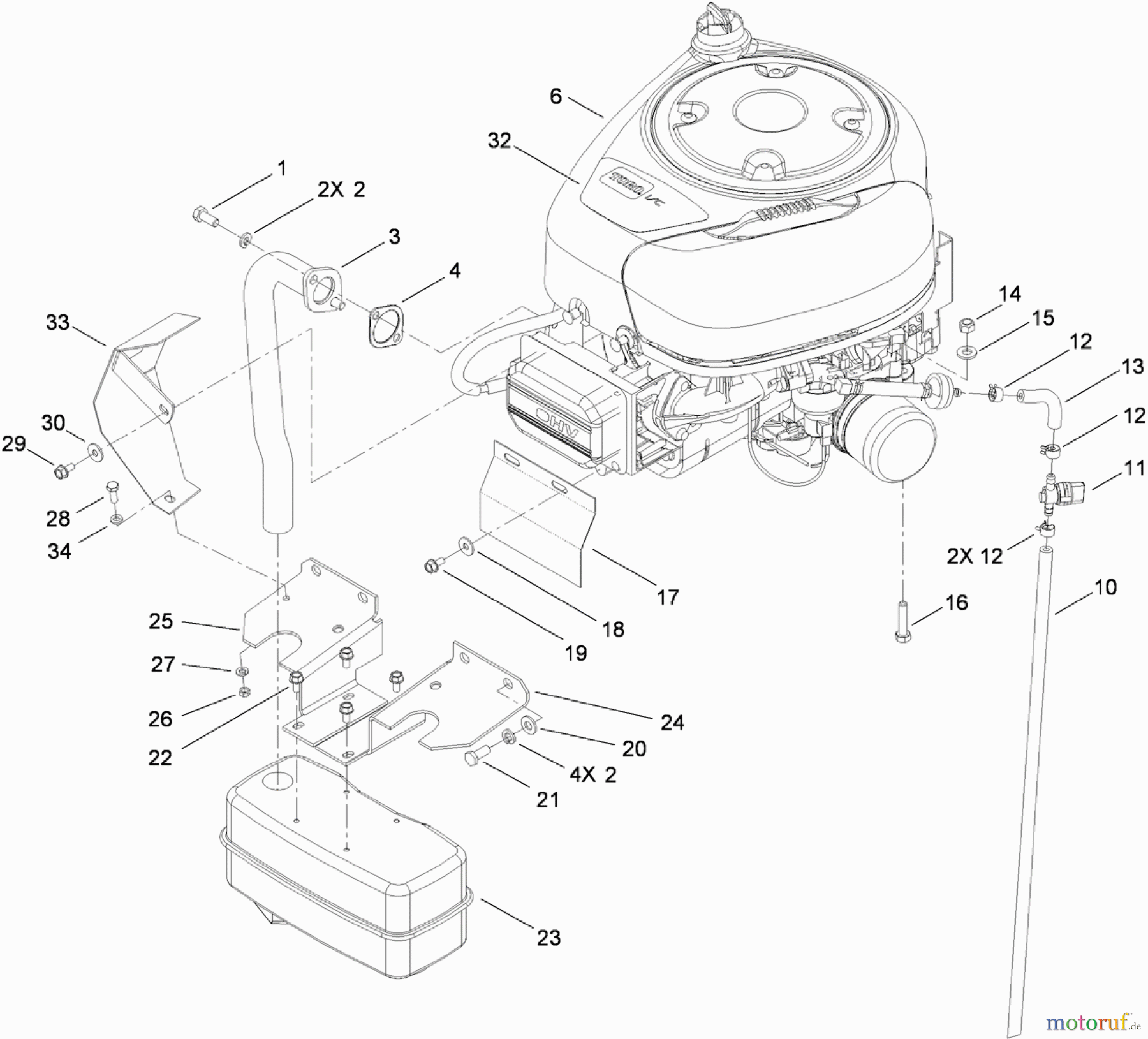  Toro Neu Mowers, Lawn & Garden Tractor Seite 1 74582 (DH 210) - Toro DH 210 Lawn Tractor, 2010 (310000001-310999999) ENGINE AND MUFFLER ASSEMBLY