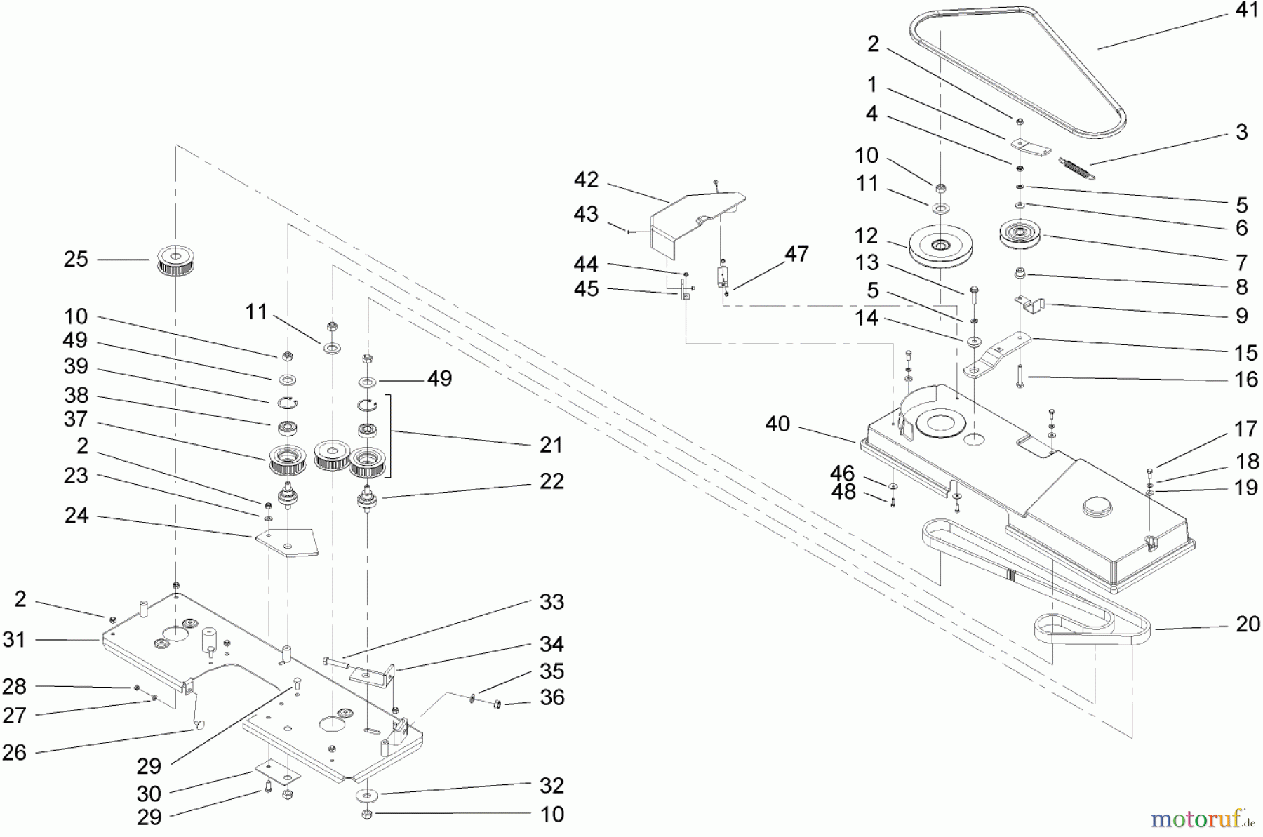  Toro Neu Mowers, Lawn & Garden Tractor Seite 1 74591 (DH 220) - Toro DH 220 Lawn Tractor, 2006 (260000001-260999999) BELT COVER AND DRIVE SYSTEM ASSEMBLY