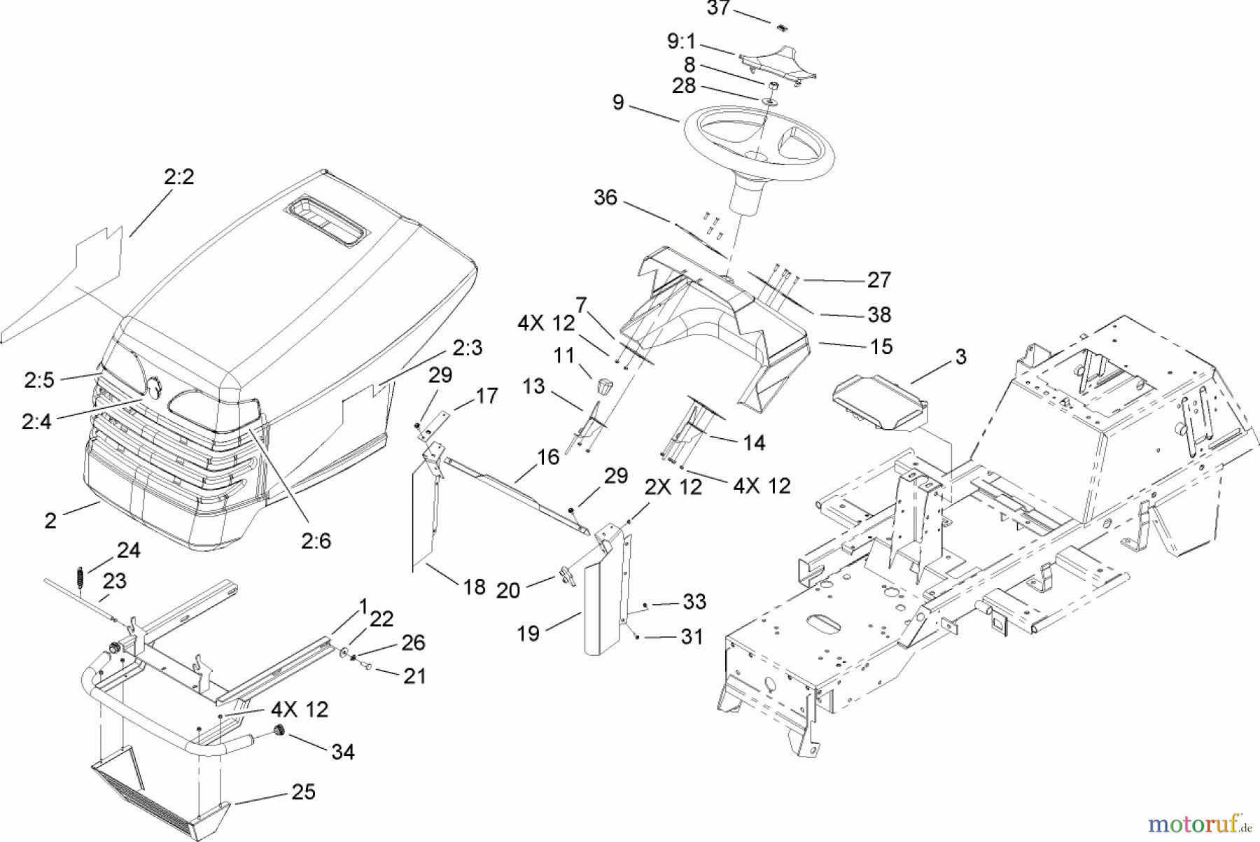  Toro Neu Mowers, Lawn & Garden Tractor Seite 1 74592 (DH 220) - Toro DH 220 Lawn Tractor, 2007 (270000001-270000651) HOOD ASSEMBLY