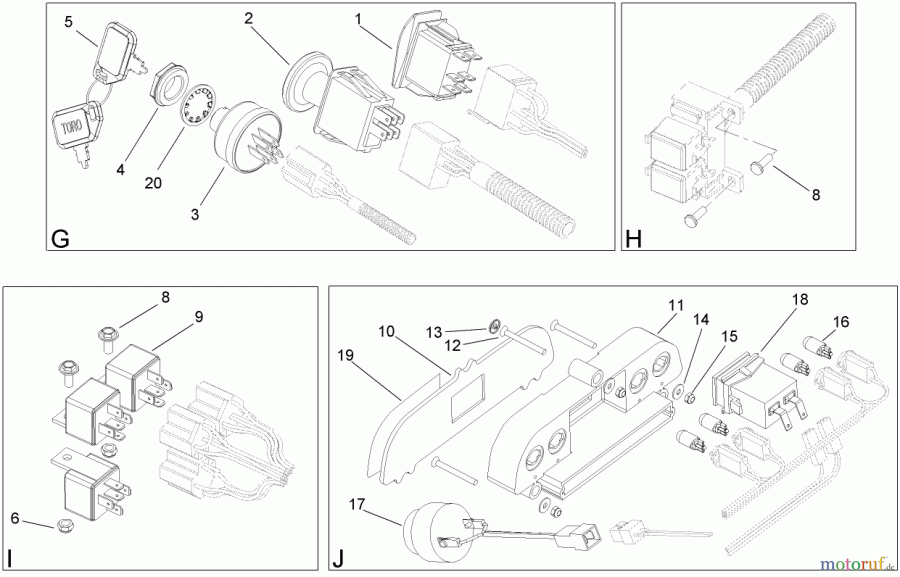  Toro Neu Mowers, Lawn & Garden Tractor Seite 1 74592 (DH 220) - Toro DH 220 Lawn Tractor, 2007 (270000652-270999999) ELECTRICAL SWITCH ASSEMBLY NO. 2