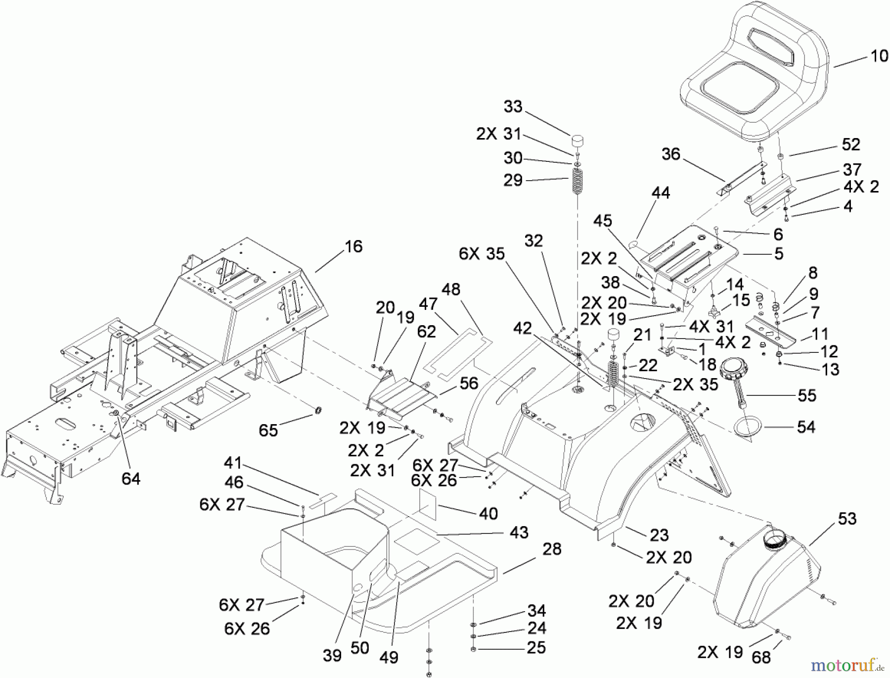  Toro Neu Mowers, Lawn & Garden Tractor Seite 1 74592 (DH 220) - Toro DH 220 Lawn Tractor, 2008 (280000001-280000528) FRAME ASSEMBLY