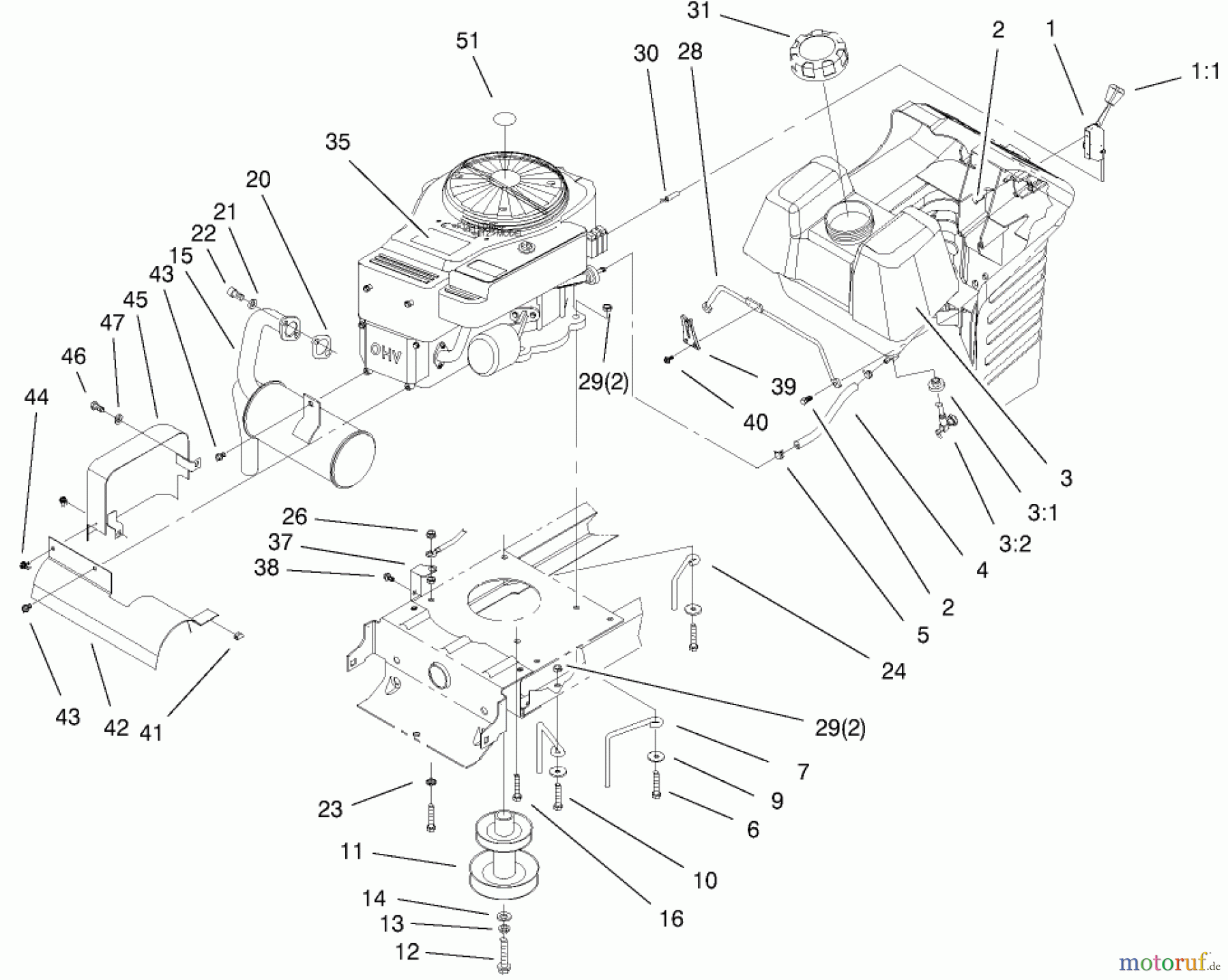  Toro Neu Mowers, Lawn & Garden Tractor Seite 1 77104 (16-38H) - Toro 16-38H Lawn Tractor, 2000 (200000001-200999999) ENGINE SYSTEMS COMPONENTS ASSEMBLY