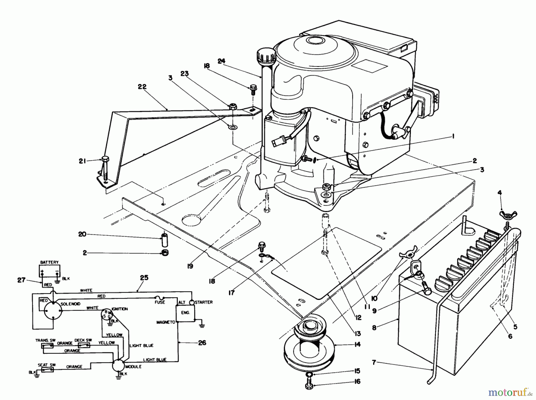  Toro Neu Mowers, Rear-Engine Rider 56127 (7-25) - Toro 7-25 Rear Engine Rider, 1988 (8000001-8999999) ENGINE ASSEMBLY