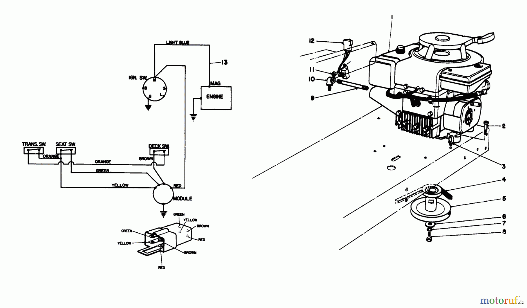  Toro Neu Mowers, Rear-Engine Rider 56138 (8-32) - Toro 8-32 Rear Engine Rider, 1985 (5000001-5999999) ENGINE ASSEMBLY