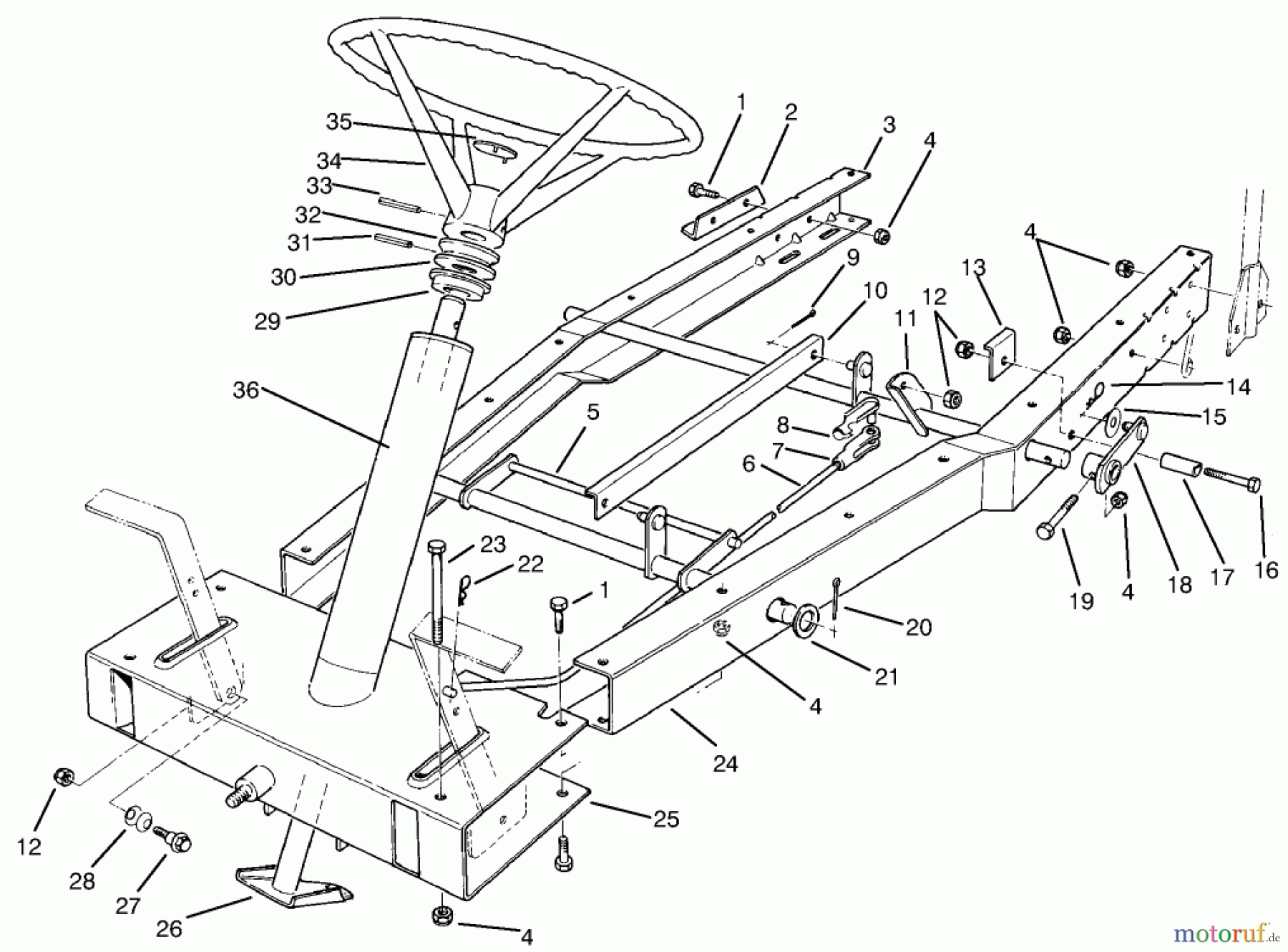  Toro Neu Mowers, Rear-Engine Rider 70040 (8-25) - Toro 8-25 Rear Engine Rider, 1993 (39000001-39999999) FRAME ASSEMBLY