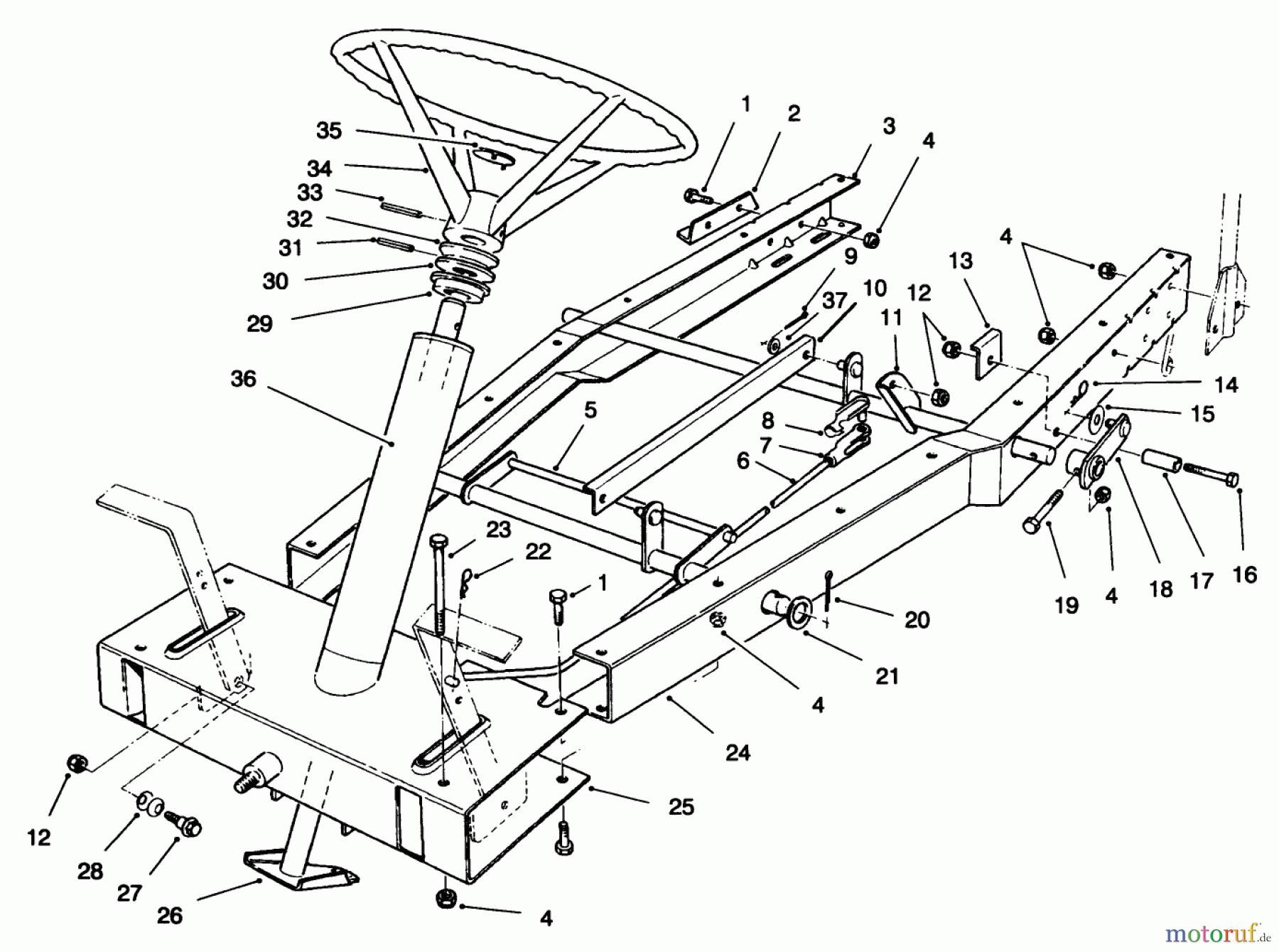  Toro Neu Mowers, Rear-Engine Rider 70060 (8-25) - Toro 8-25 Rear Engine Rider, 1996 (6900001-6999999) FRAME ASSEMBLY