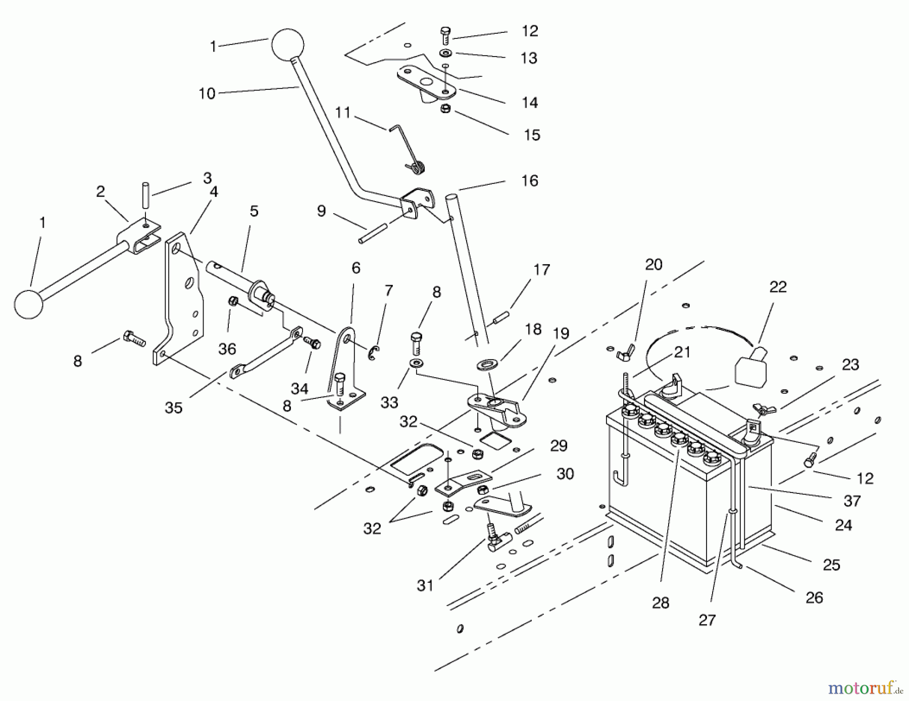  Toro Neu Mowers, Rear-Engine Rider 70082 (12-32) - Toro 12-32 Rear Engine Rider, 1998 (8900001-8999999) TRANSMISSION LINKAGE ASSEMBLY