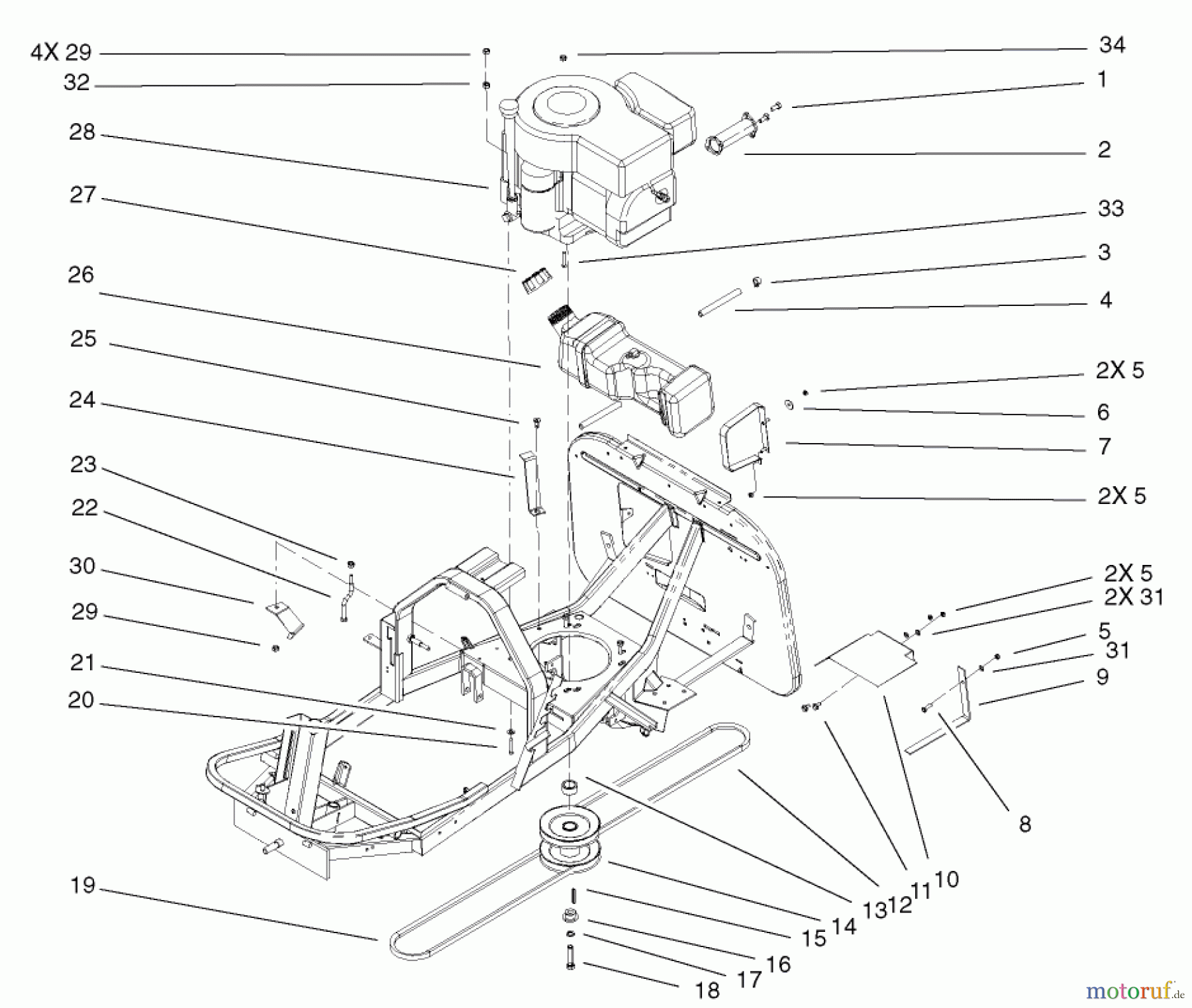  Toro Neu Mowers, Rear-Engine Rider 70125 (13-32G) - Toro 13-32G Rear Engine Rider, 2002 (220000001-220999999) ENGINE AND FUEL TANK ASSEMBLY